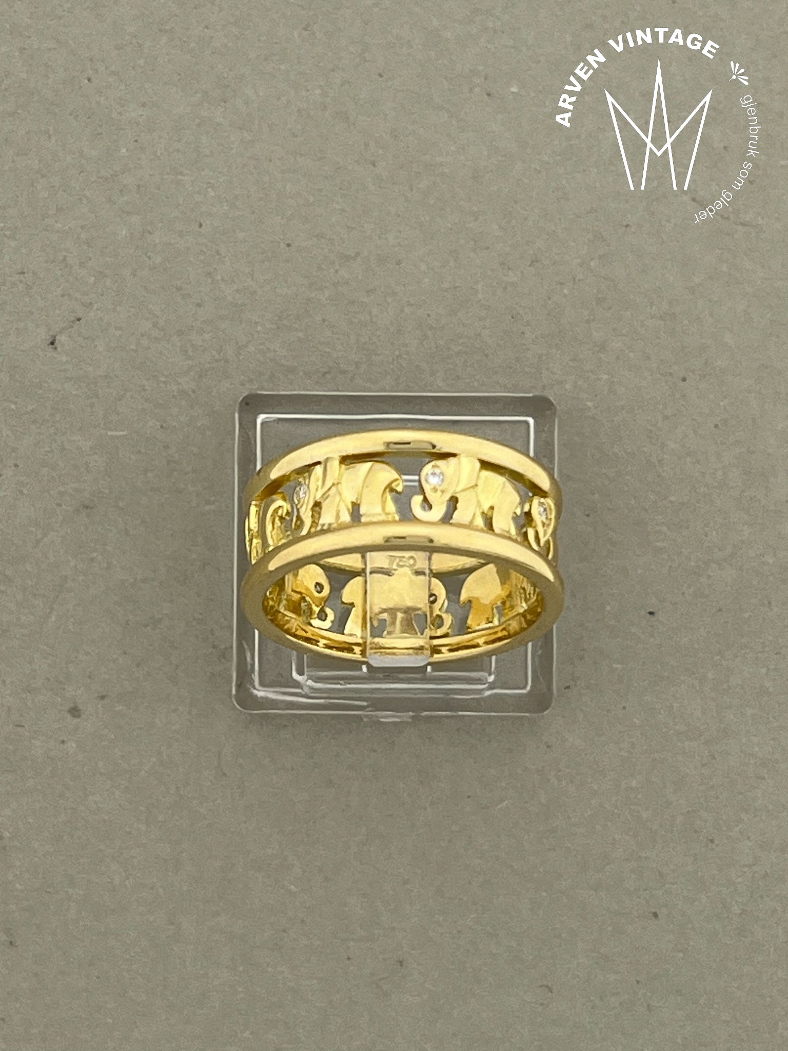 Vintage diamantring 18K gult gull str54