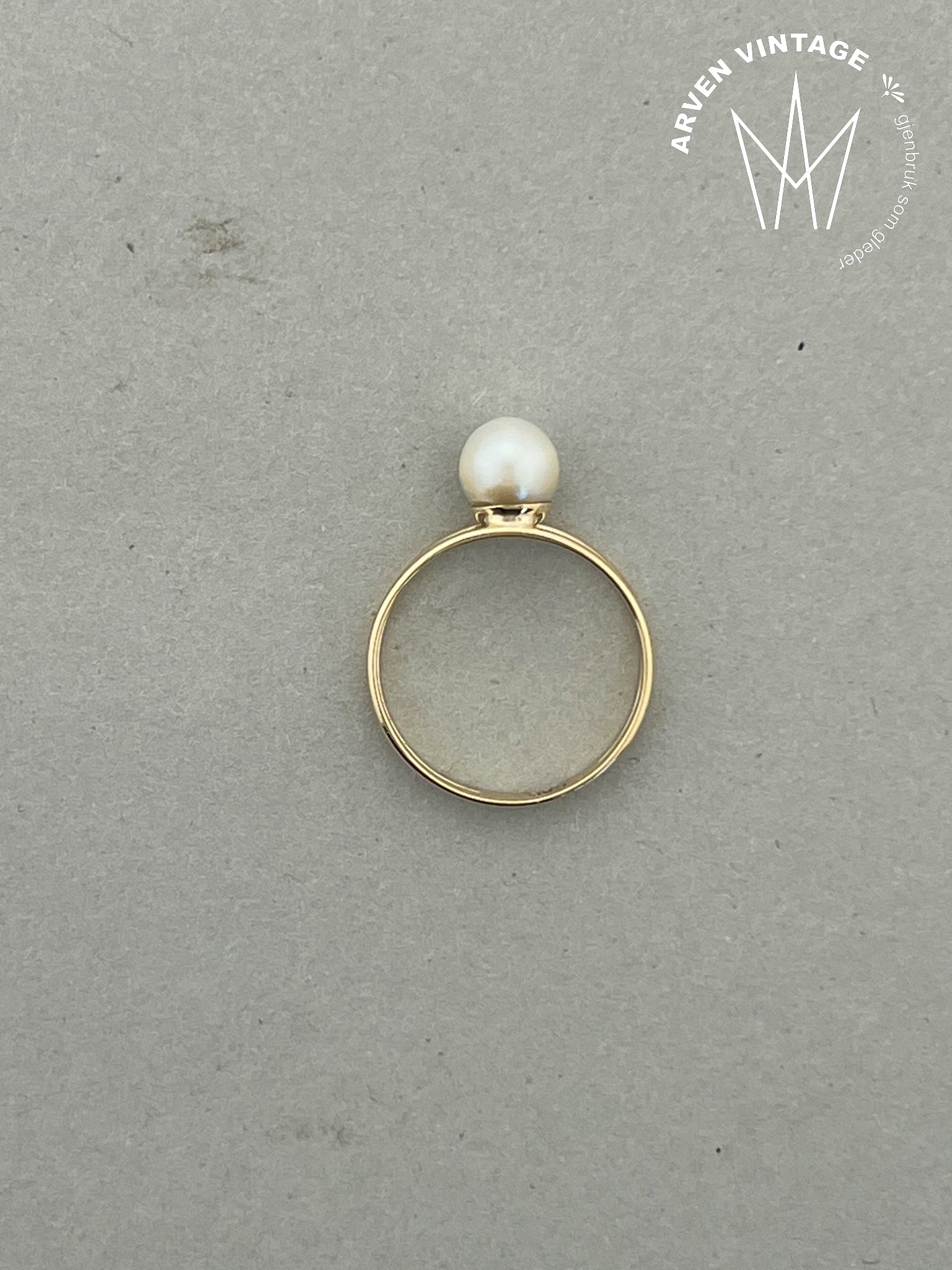 Vintage perlering gult gull str 53