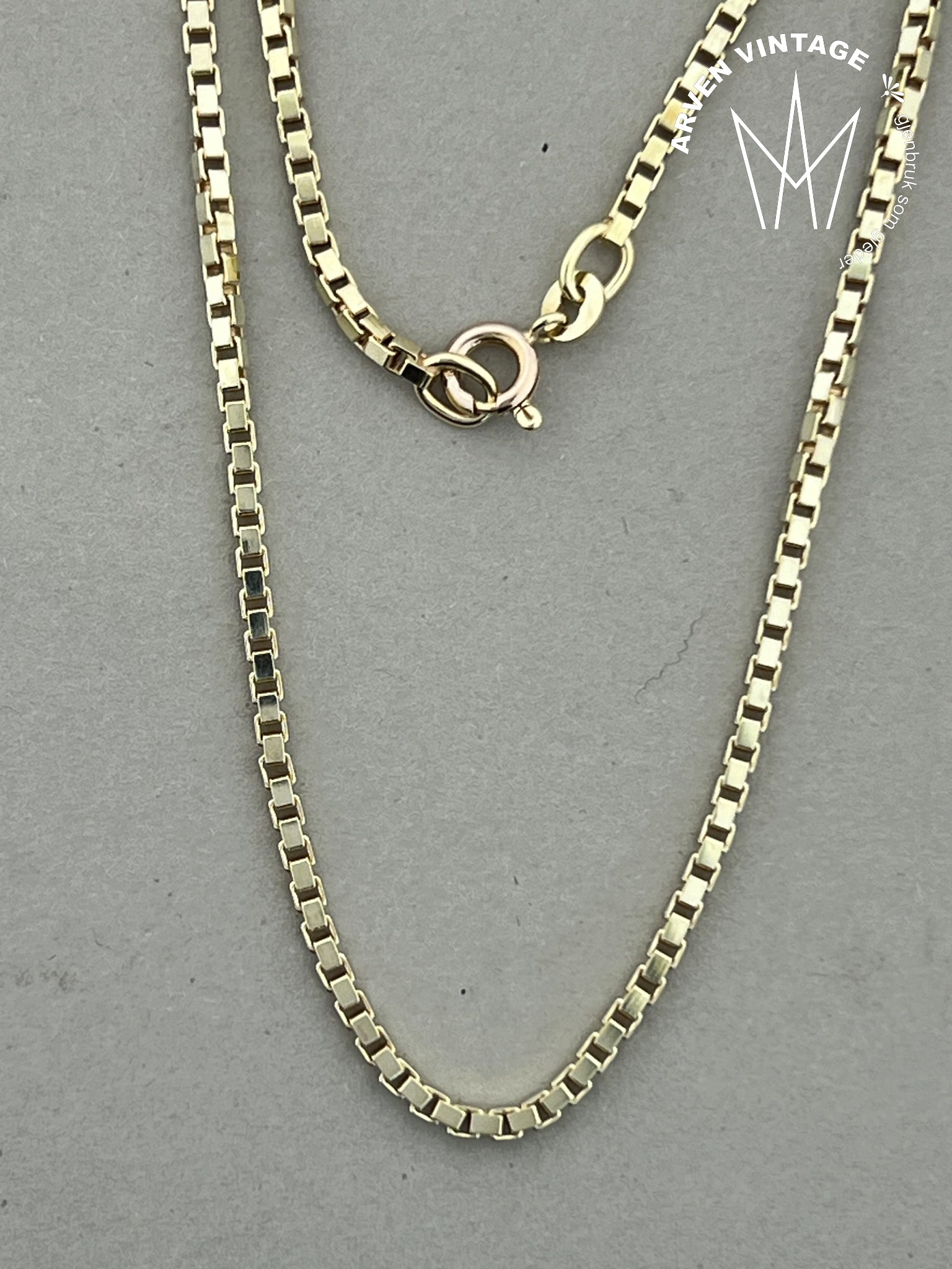 Vintage veneziansk halskjede gult gull 39cm