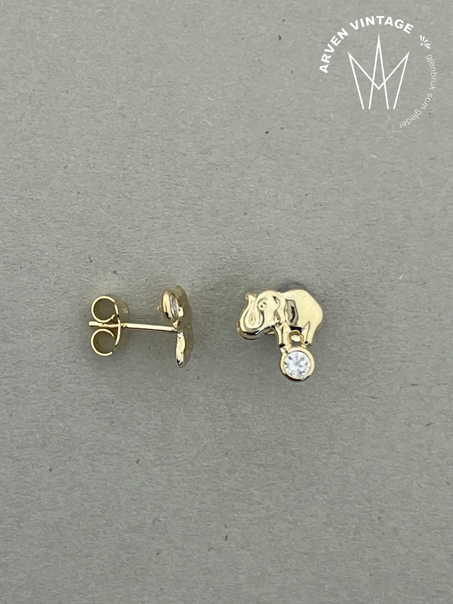 Vintage elefantørepynt gult gull