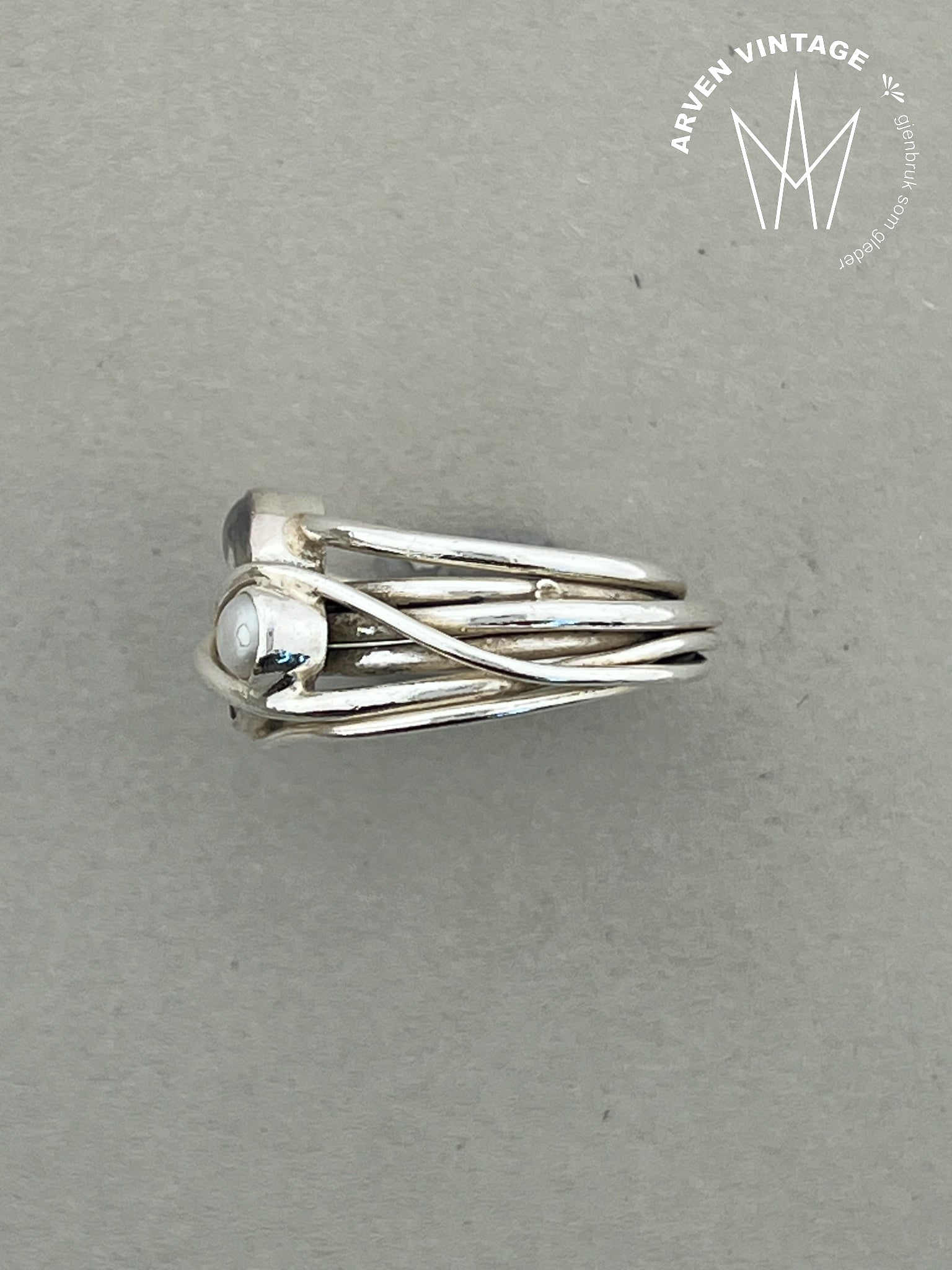 Vintage sølvring med stener str55