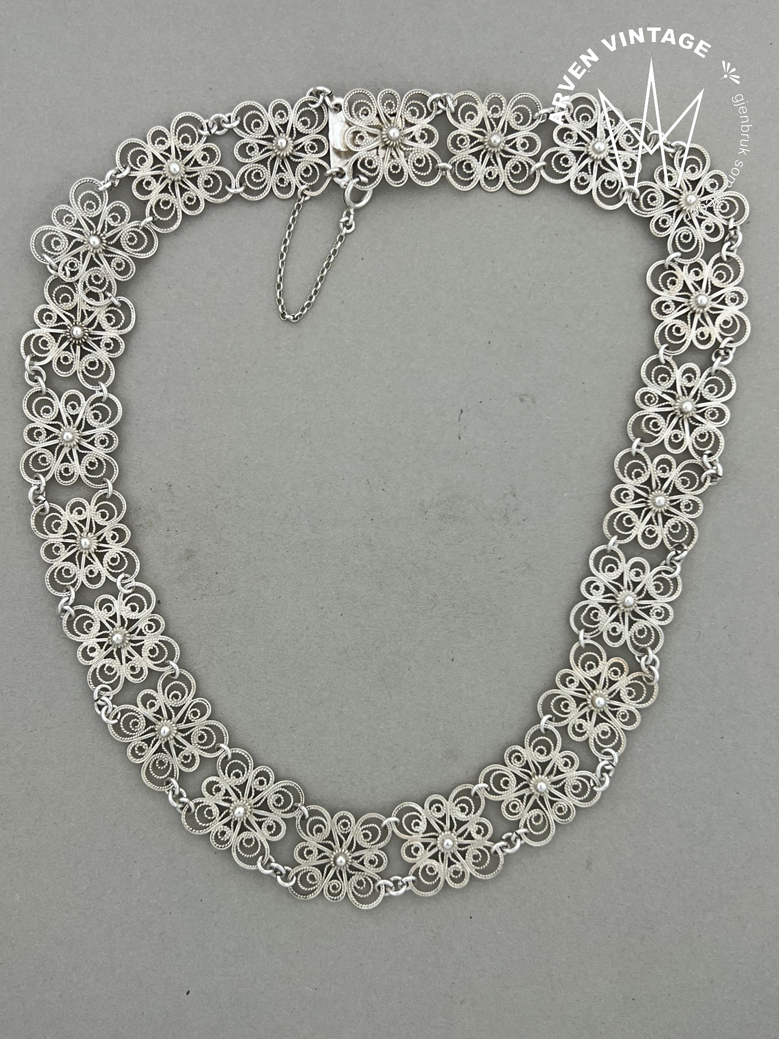 Vintage sølv filigran halssmykke 40cm