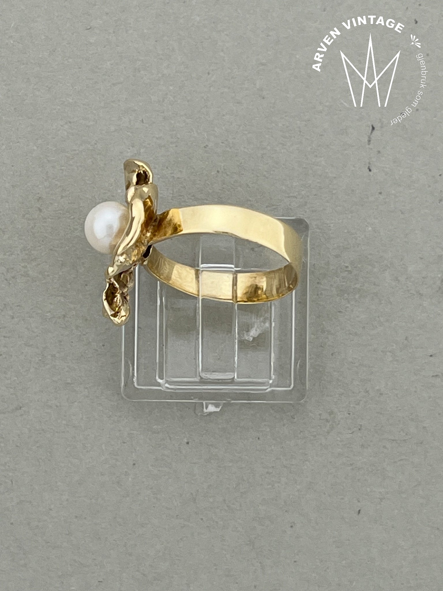 Vintage perlering gult gull str52
