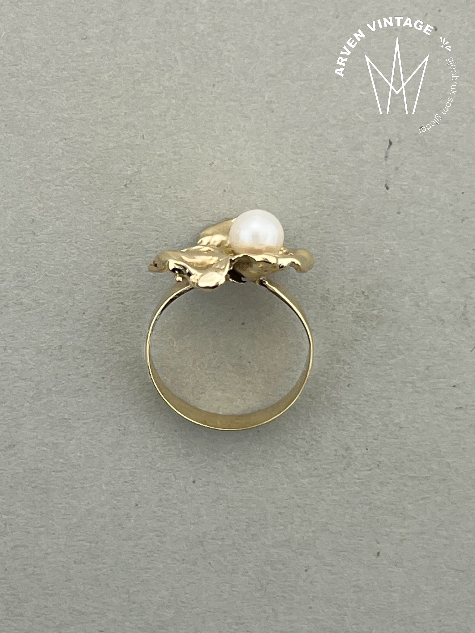 Vintage perlering gult gull str52