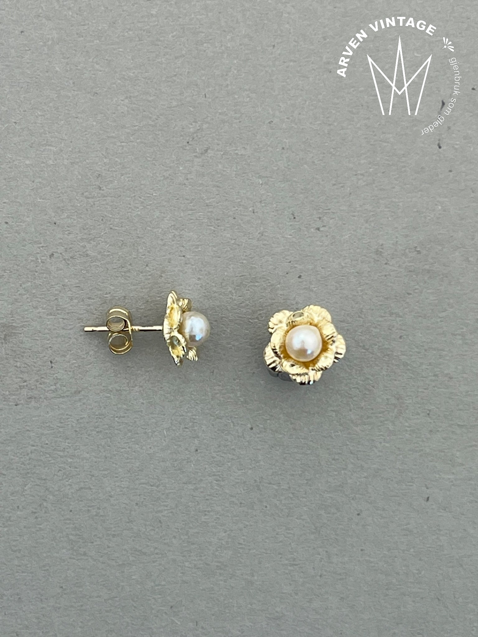 Vintage perleørepynt gult gull