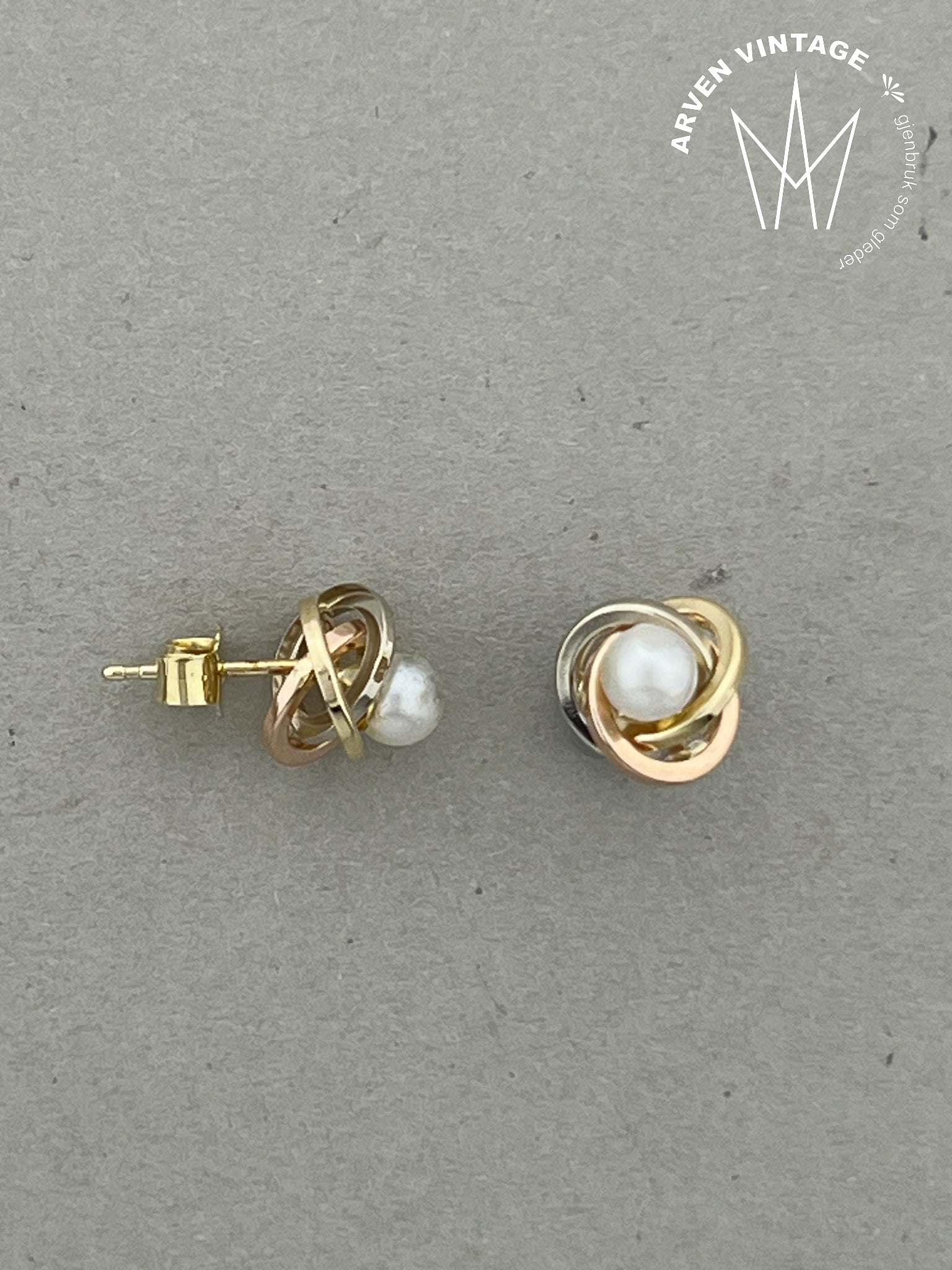 Vintage perleørepynt gult gull