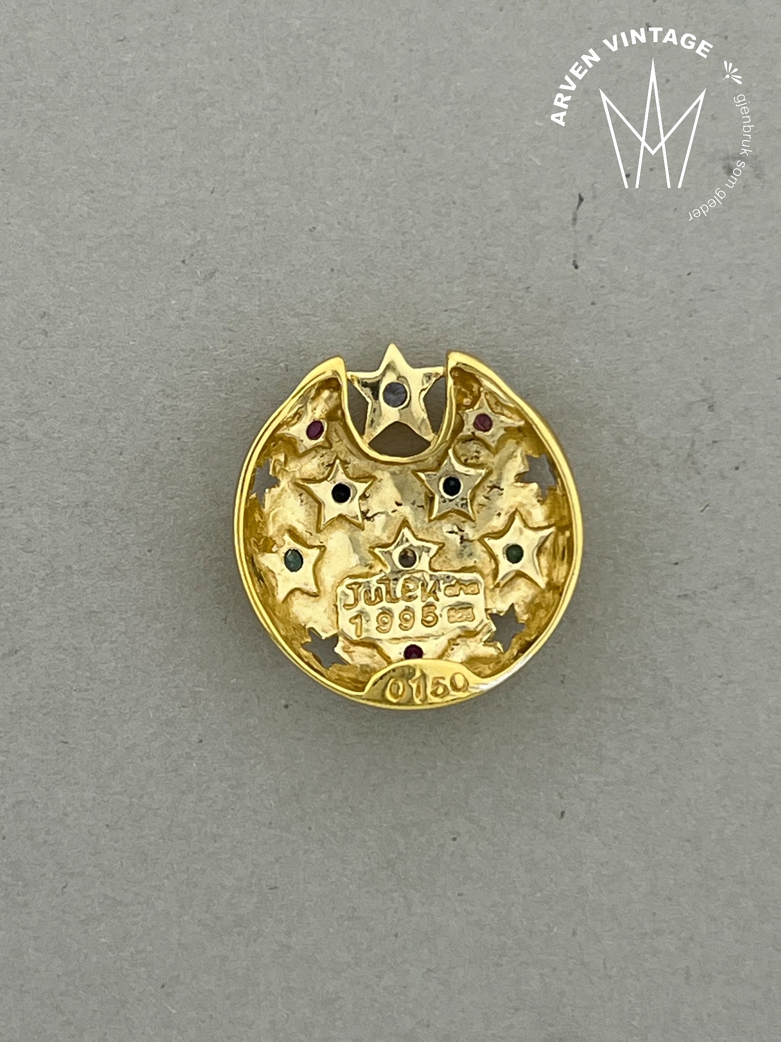 Vintage forgylt sølv juleanheng 1995