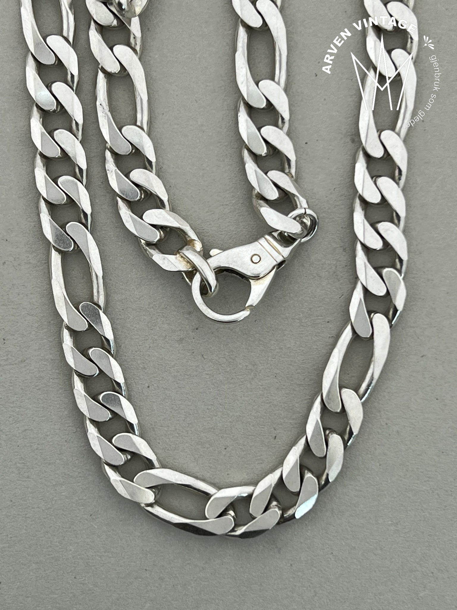 Vintage sølv Panser halskjede 50cm