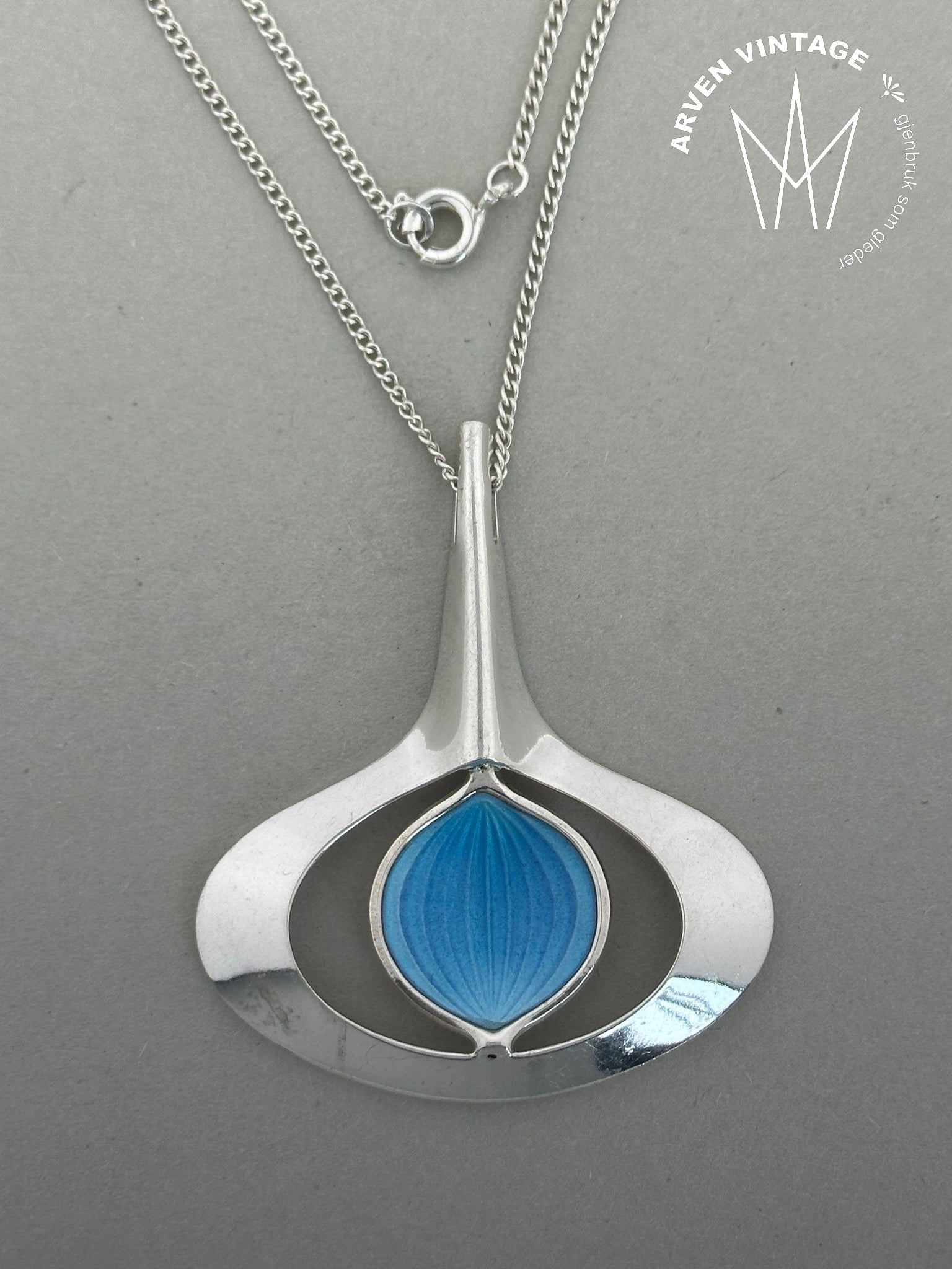 Vintage sølv emaljeanheng Aksel Holmsen