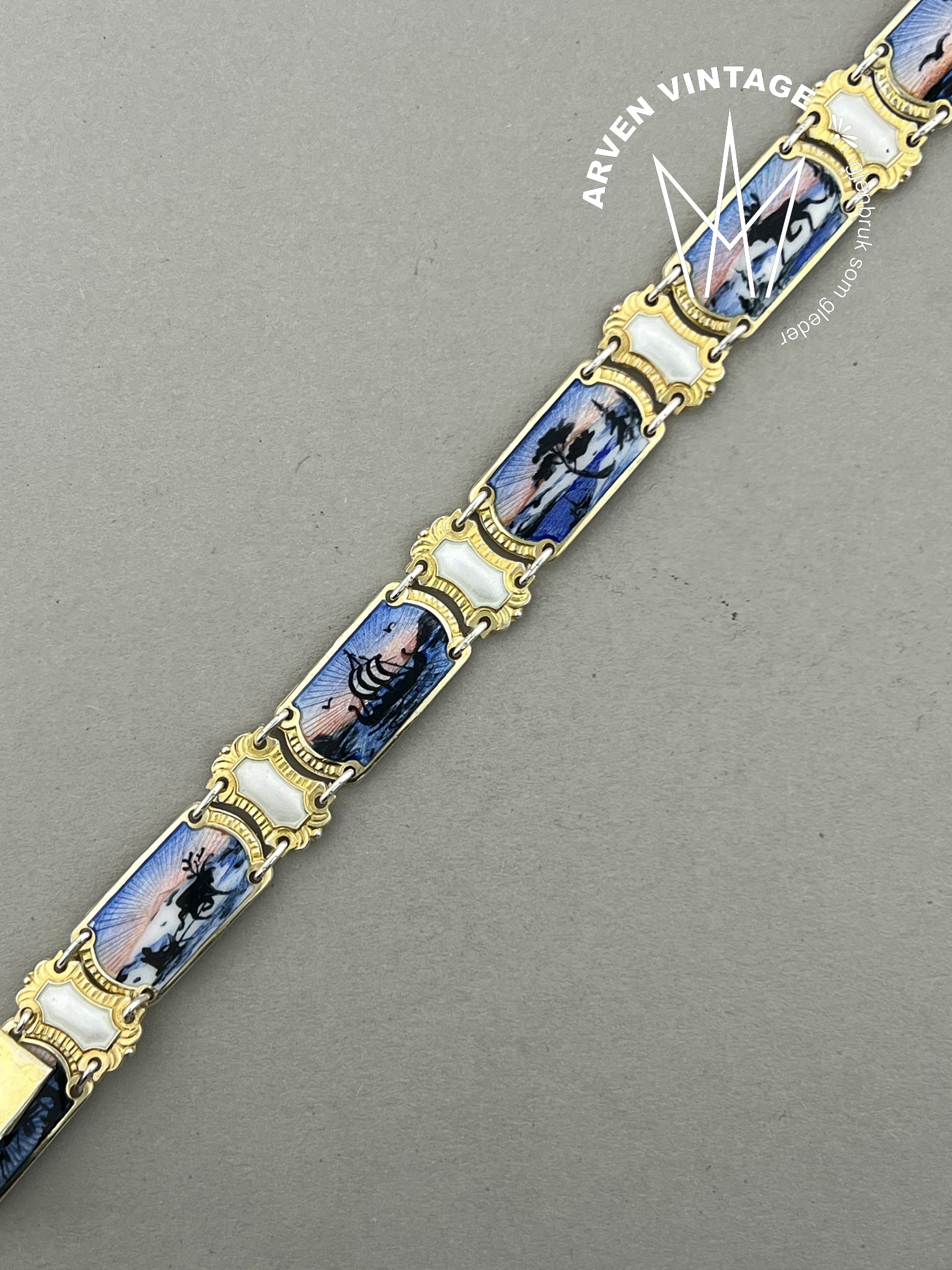 Vintage forgylt sølv emalje armbånd