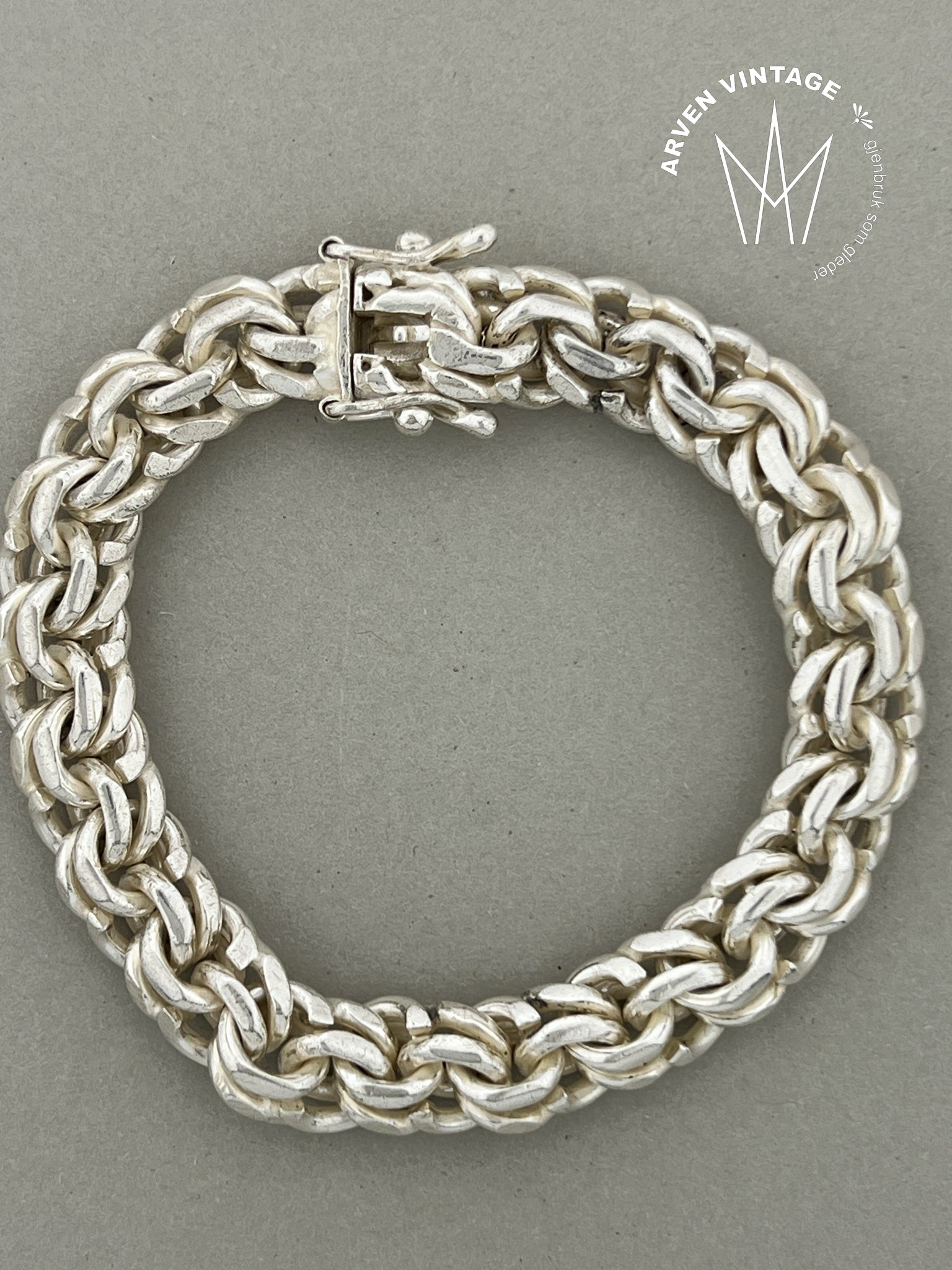 Vintage sølv Bismarck armbånd 20cm