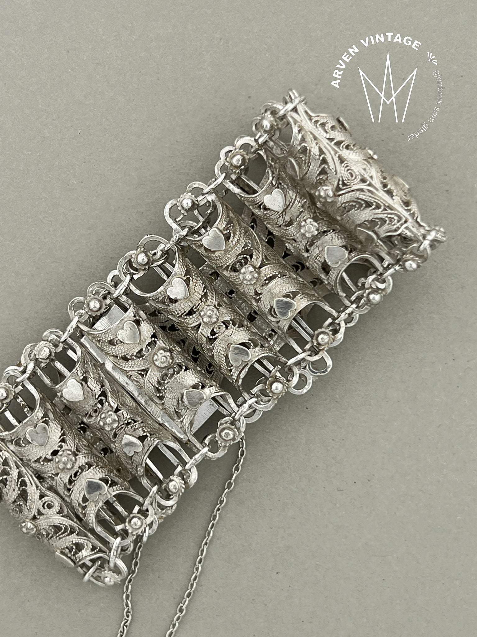 Vintage sølv armbånd 17cm