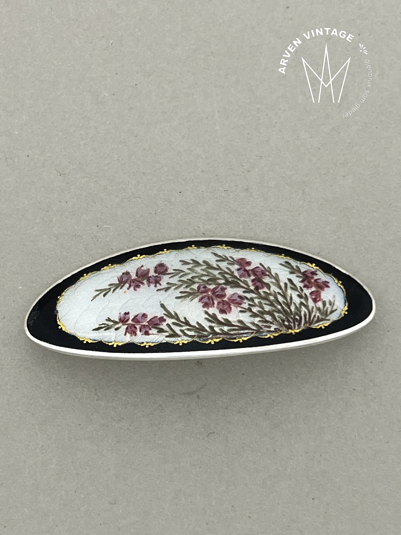 Vintage sølv Lyng emaljebrosje