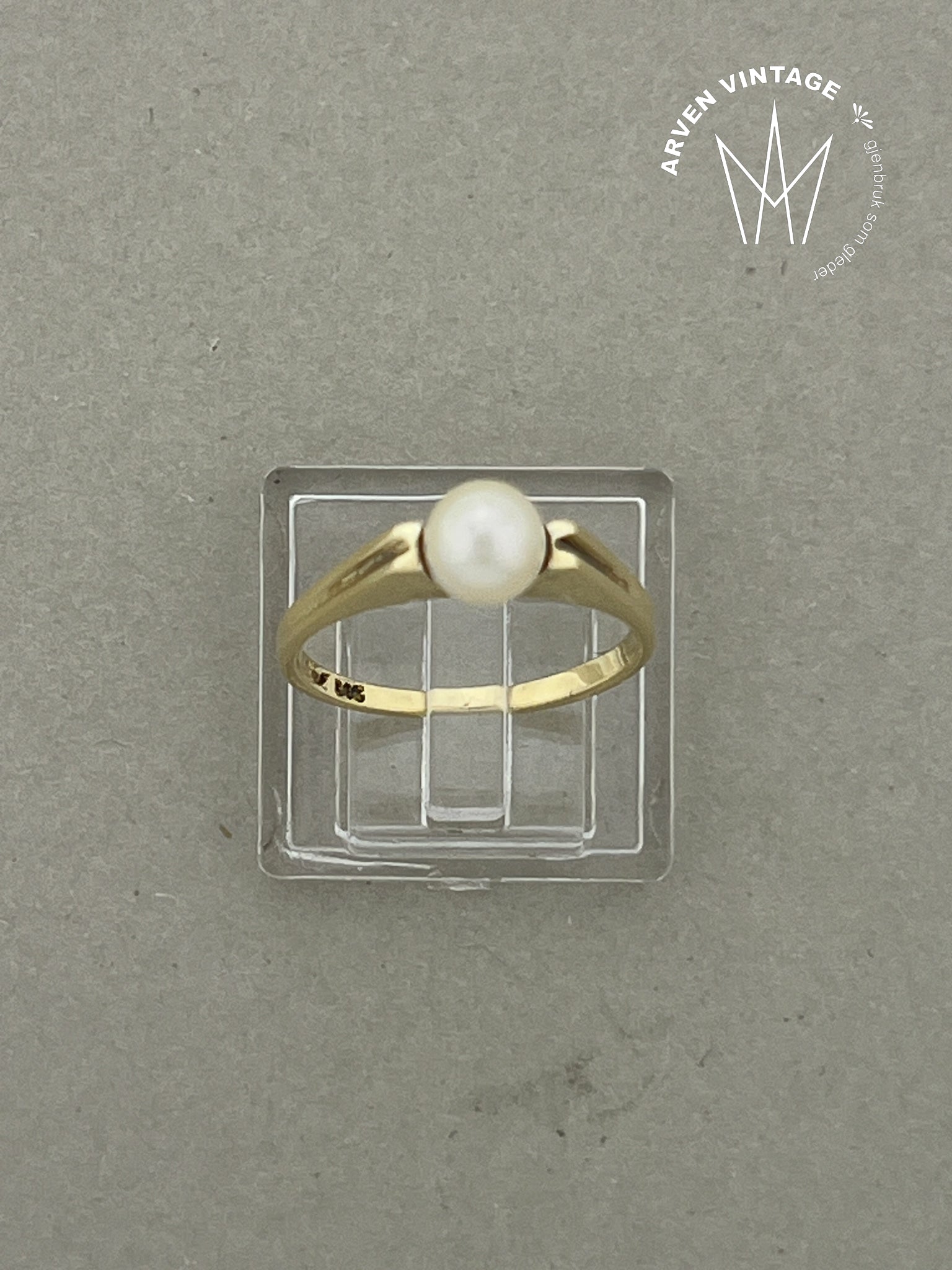 Vintage perlering gult gull str 52
