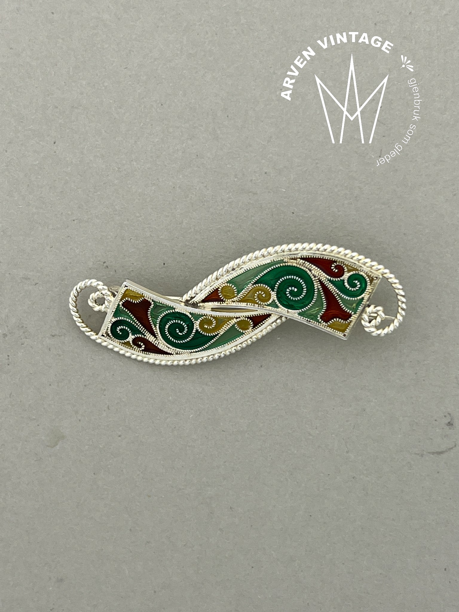 Vintage sølv glassemalje brosje