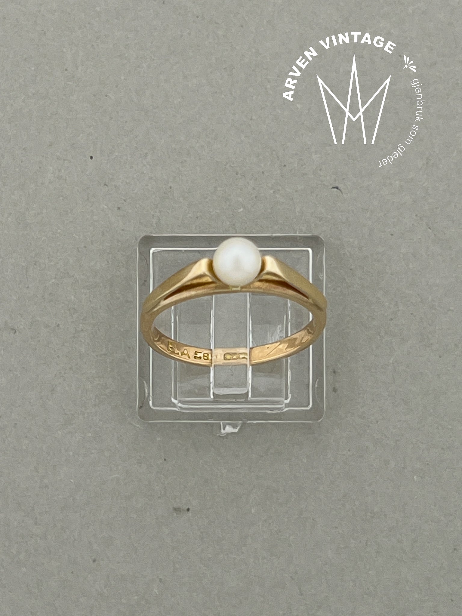 Vintage perlering gult gull str54