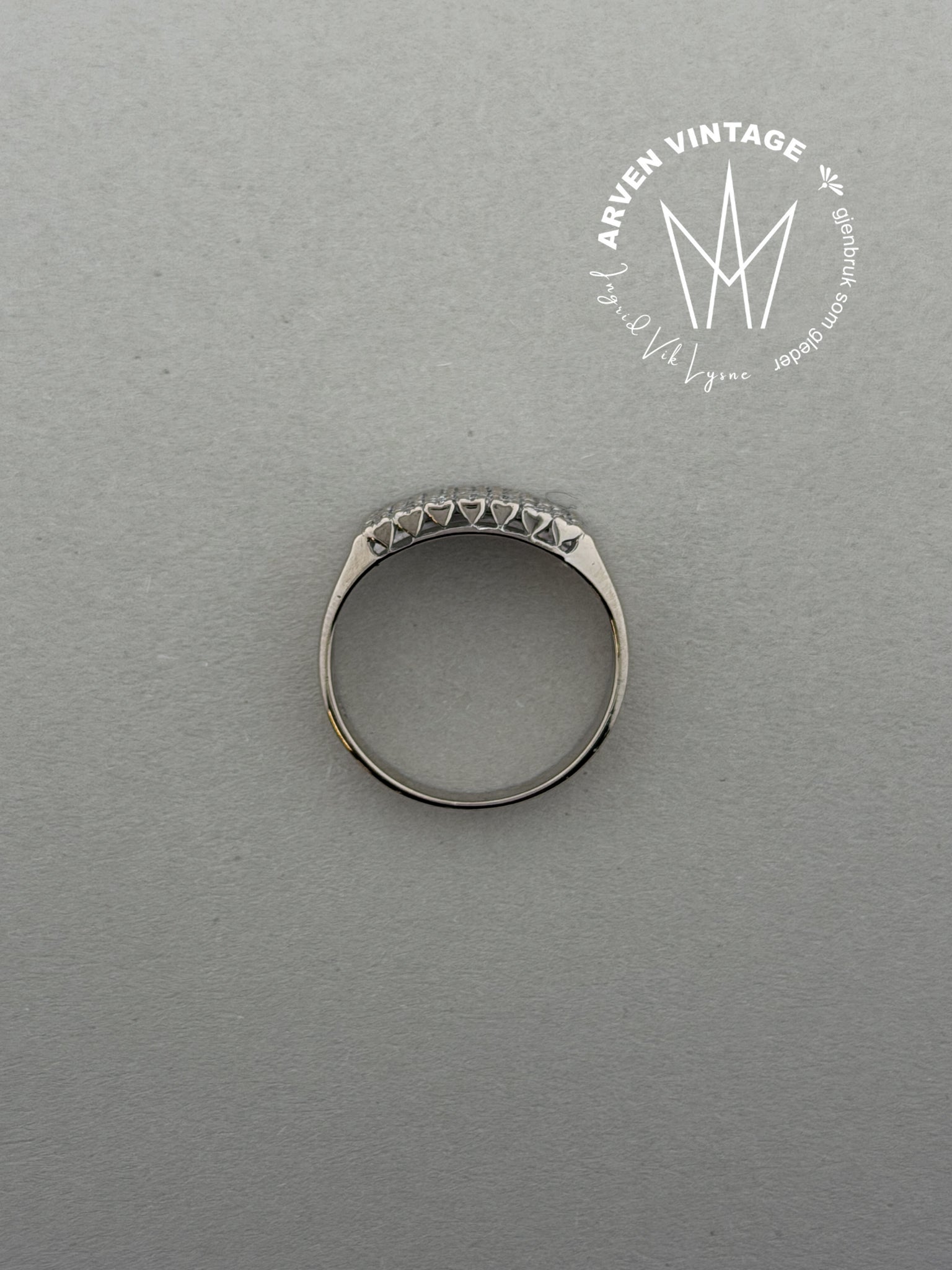 Vintage diamantring hvitt gull str 57
