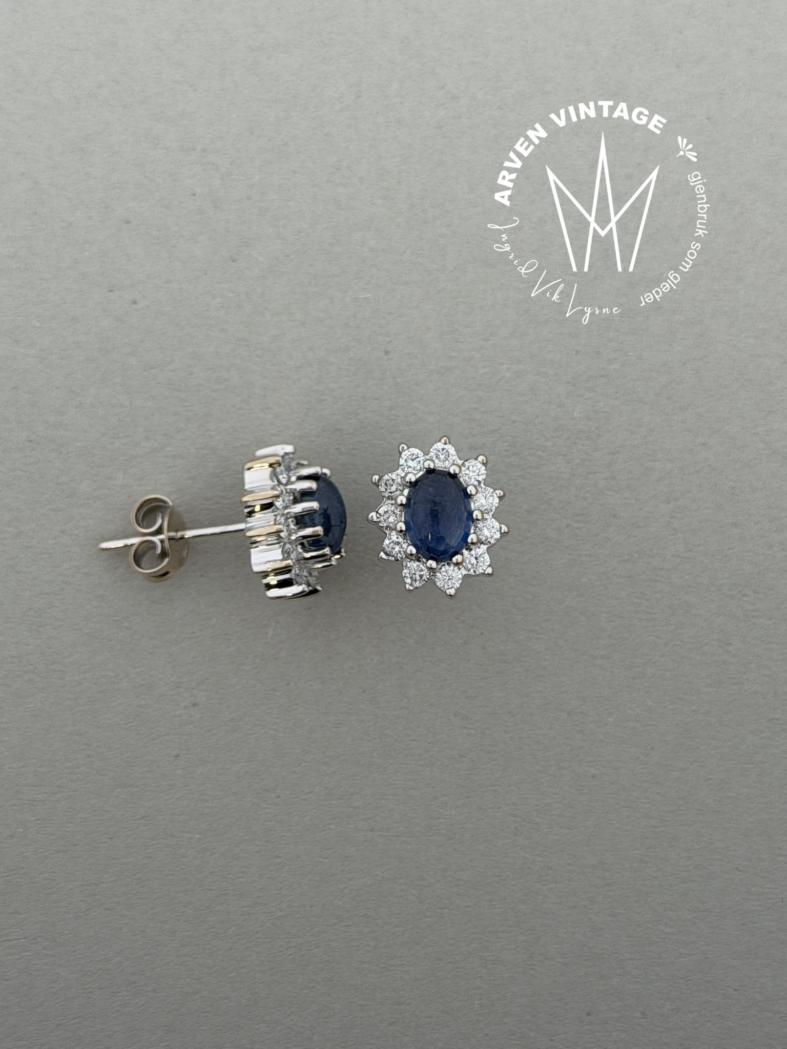Vintage diamantørepynt 18K hvitt gull