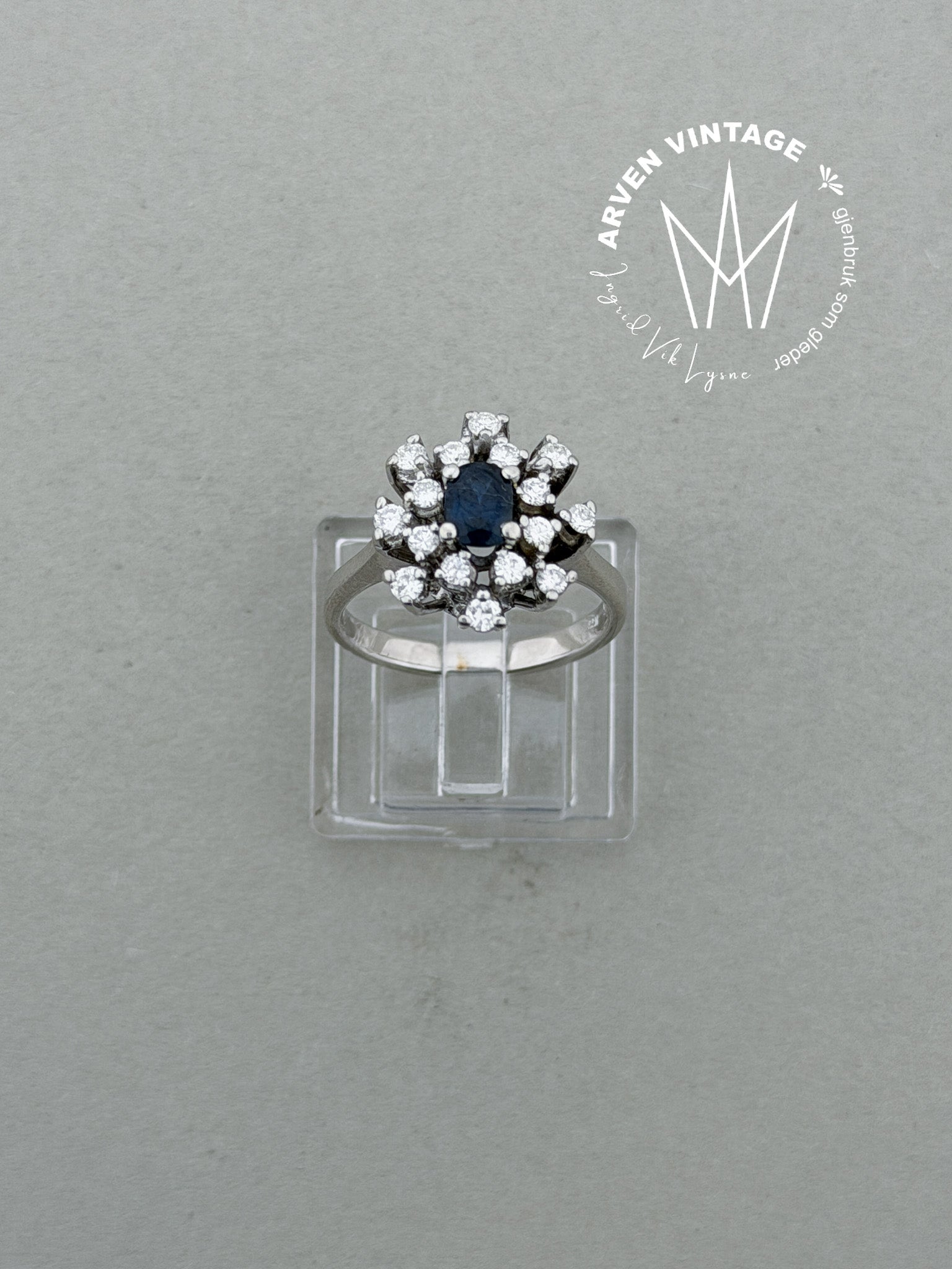 Vintage diamantring hvitt gull str 51