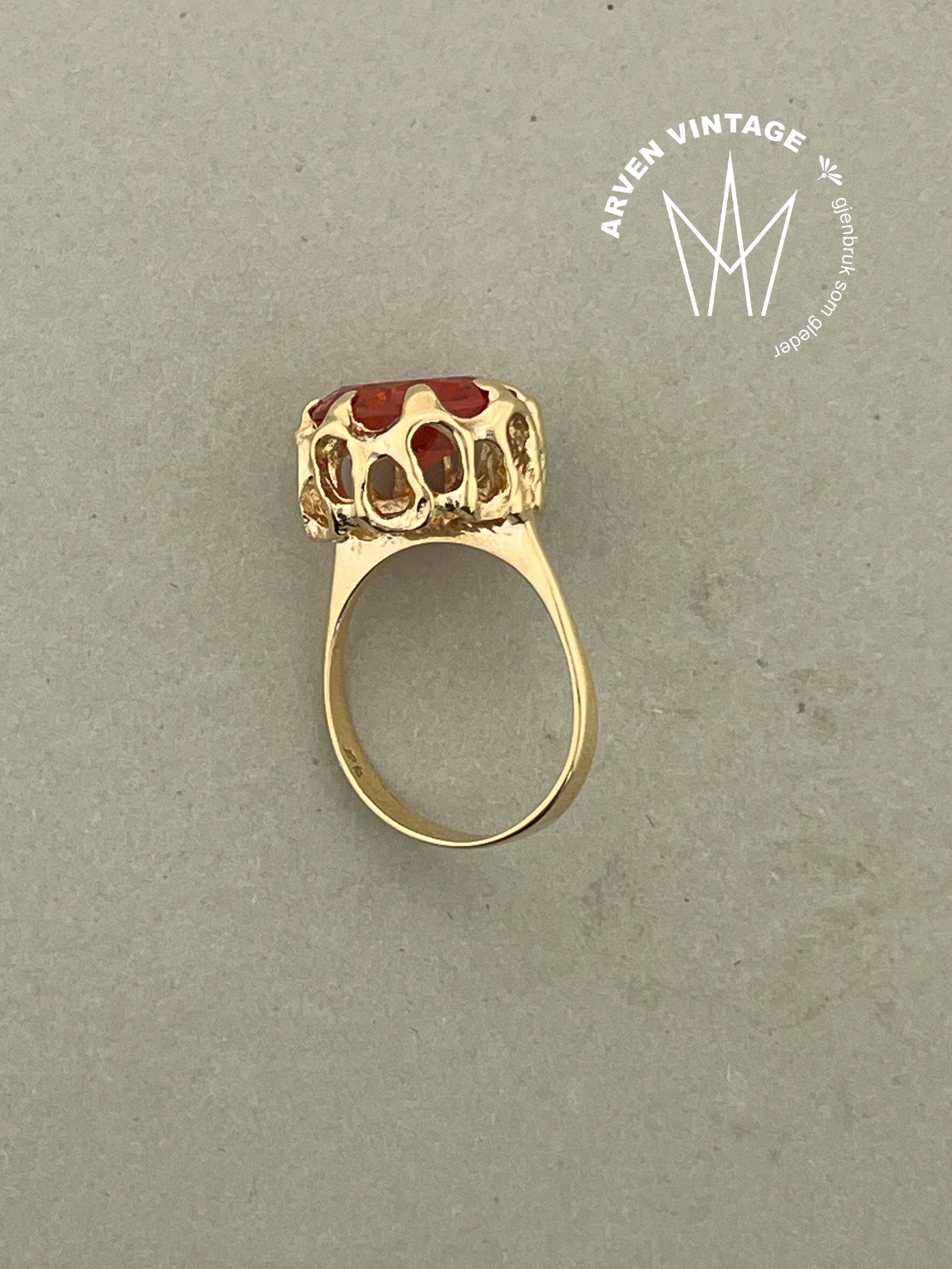 Vintage ring gult gull str 54 med sten
