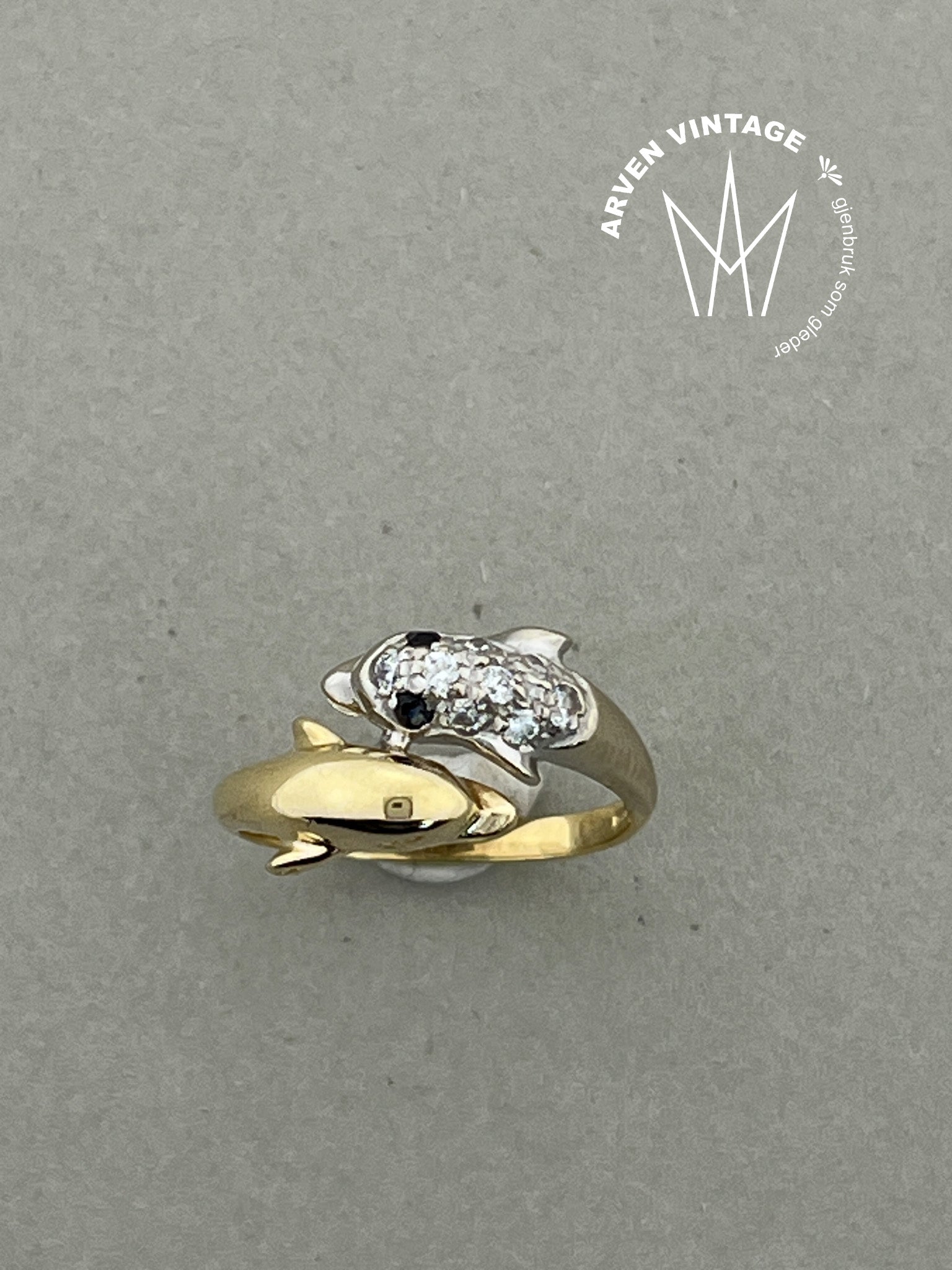 Vintage delfinring gult gull str53