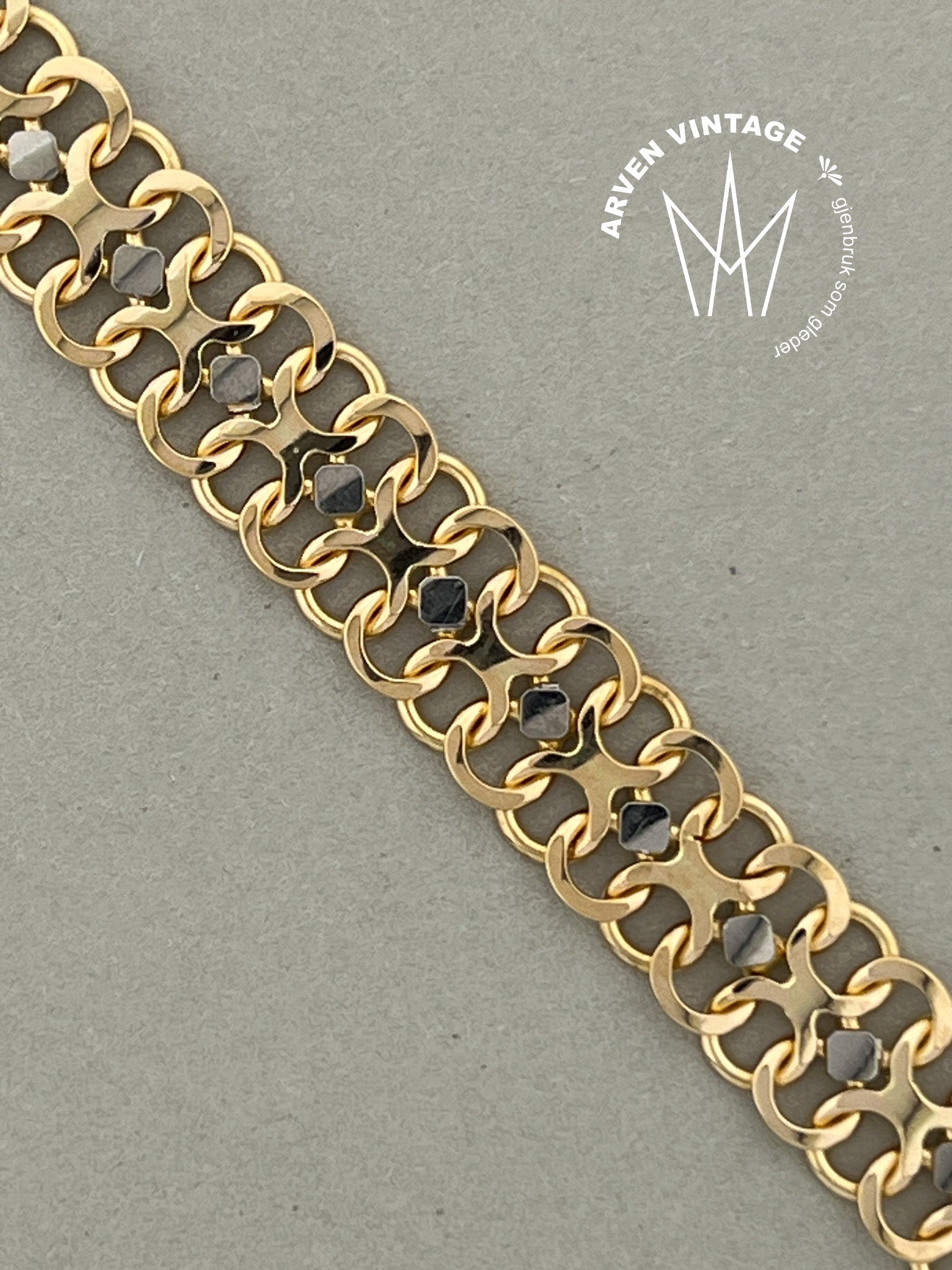 Vintage armbånd 18K gult gull 19cm