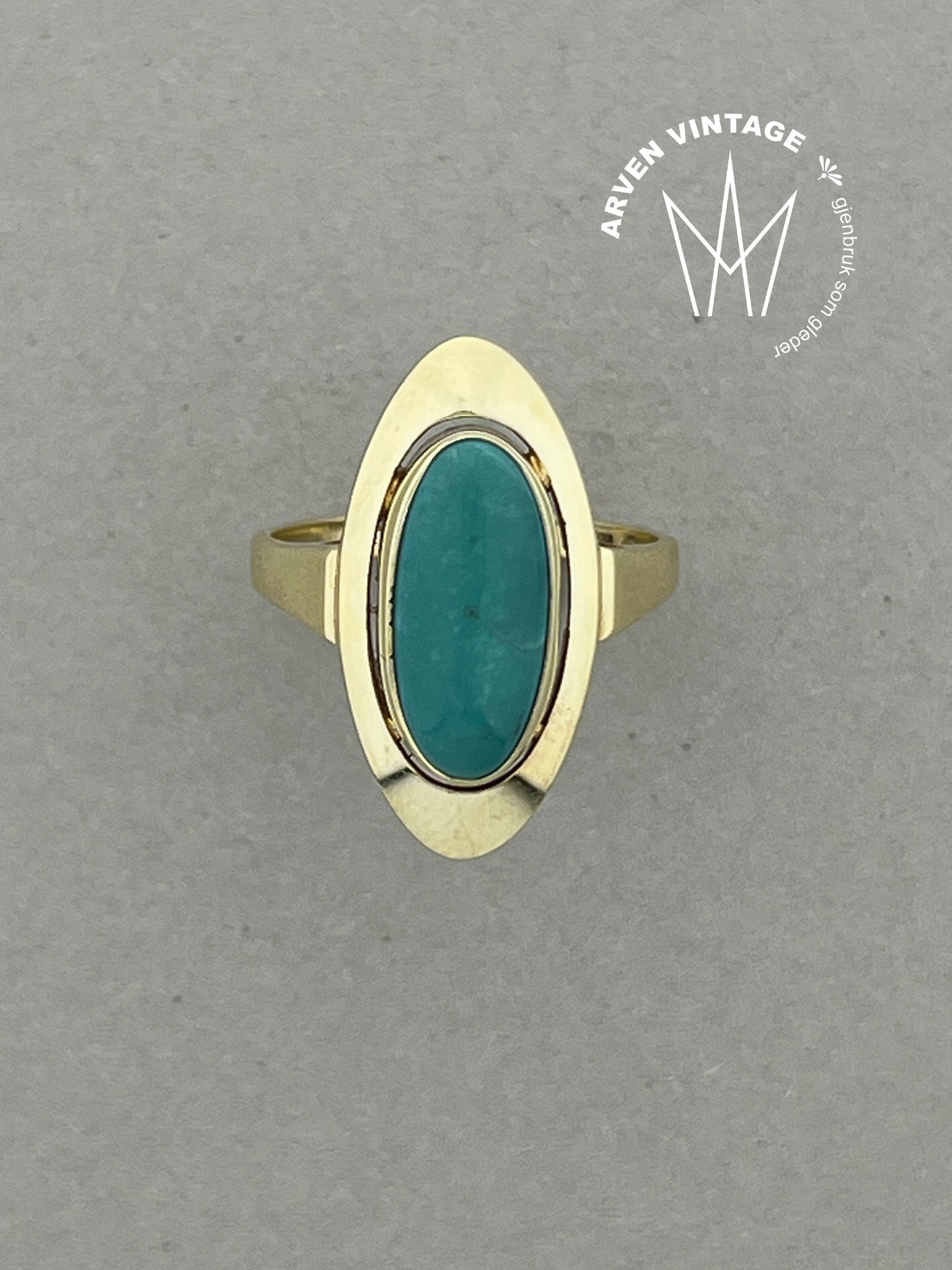 Vintage ring gult gull str56 turkis sten
