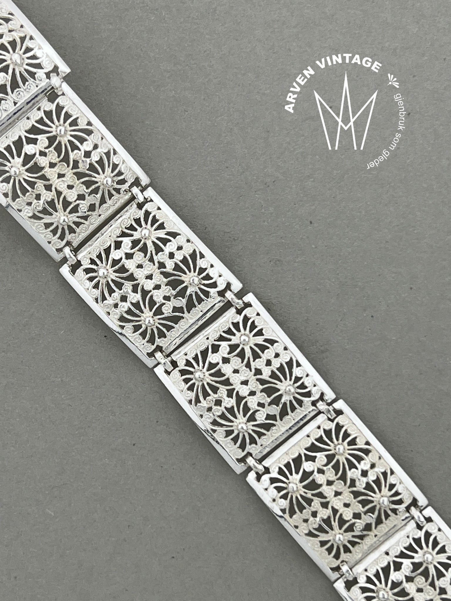 Vintage filigran sølvarmbånd 18,5cm
