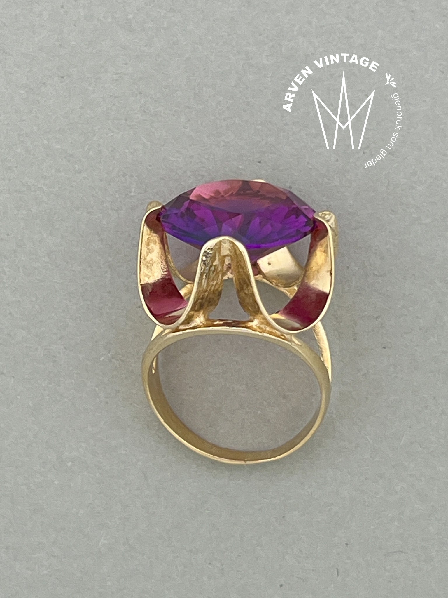 Vintage ring gult gull str51 rosa sten