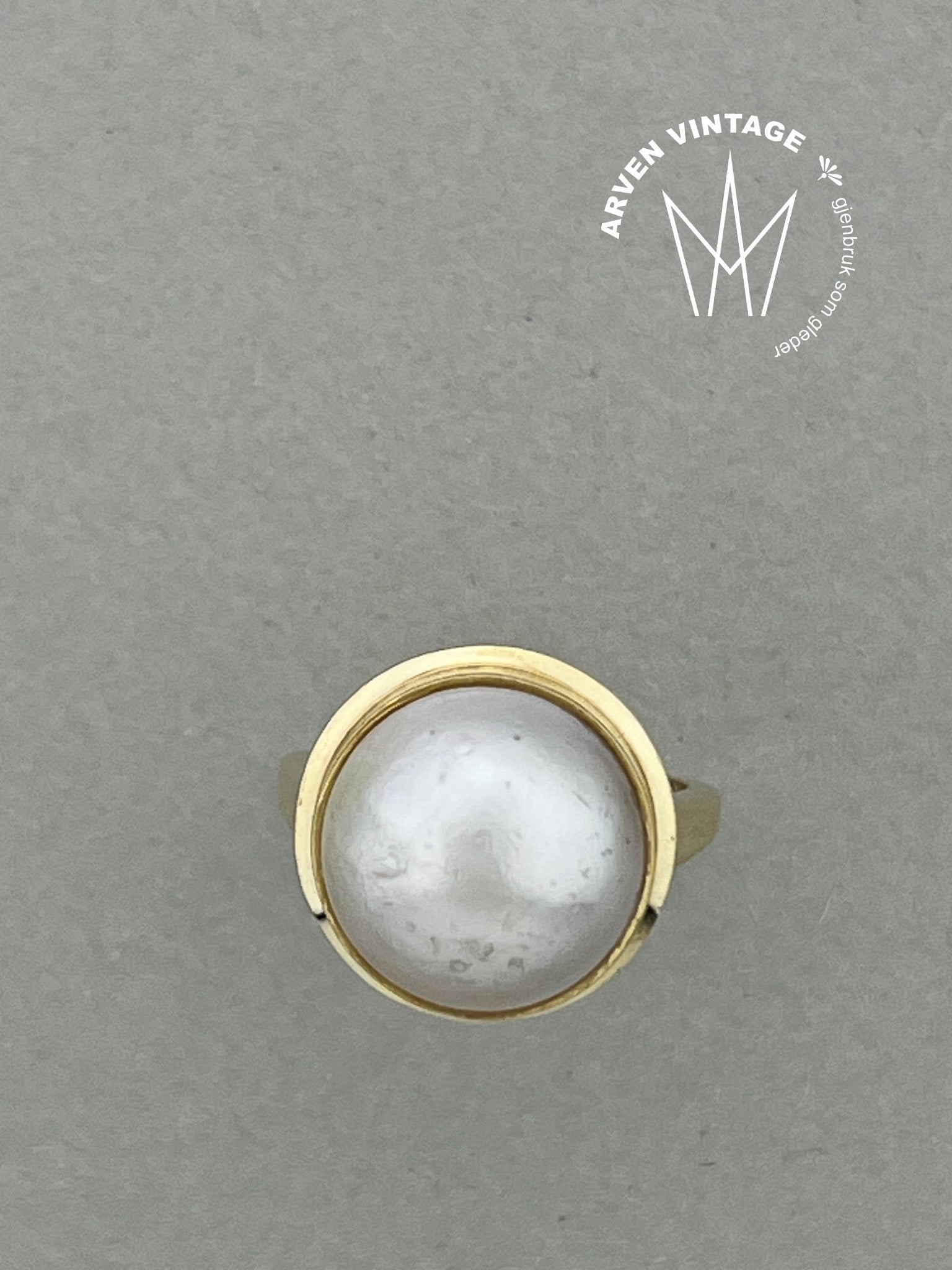 Vintage ring gult gull str52 med perle