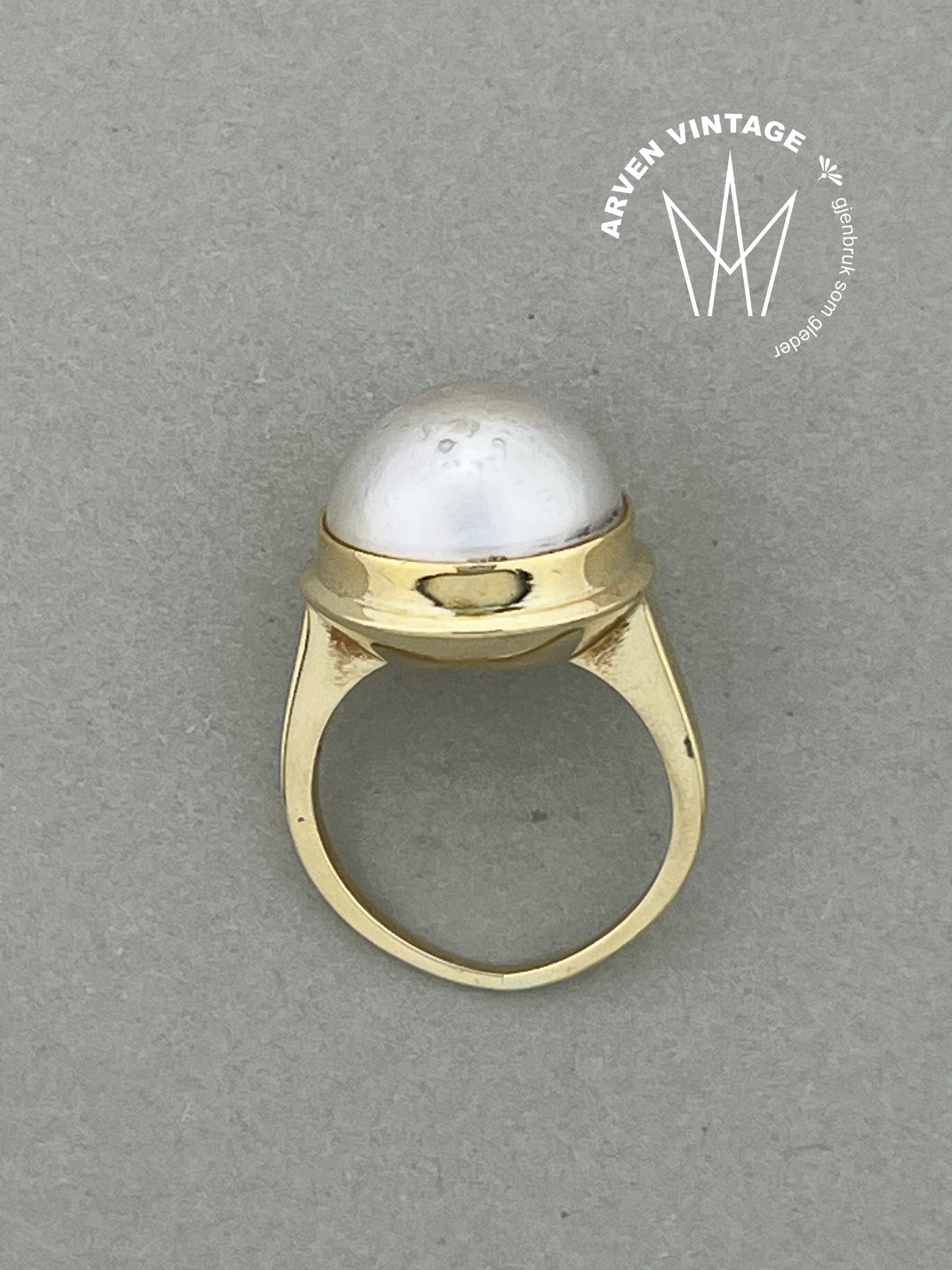 Vintage ring gult gull str52 med perle