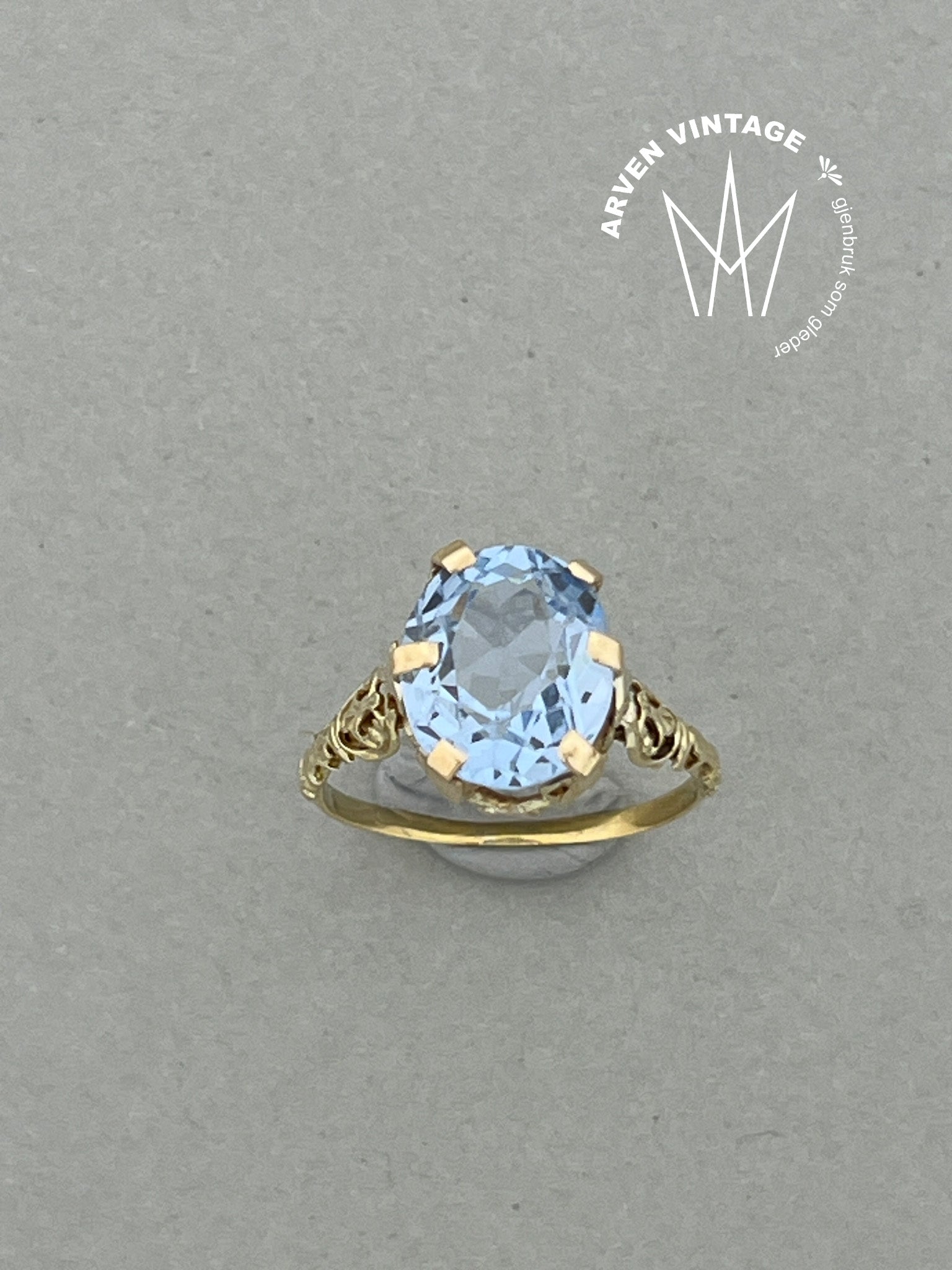 Vintage ring gult gull str52 blå sten