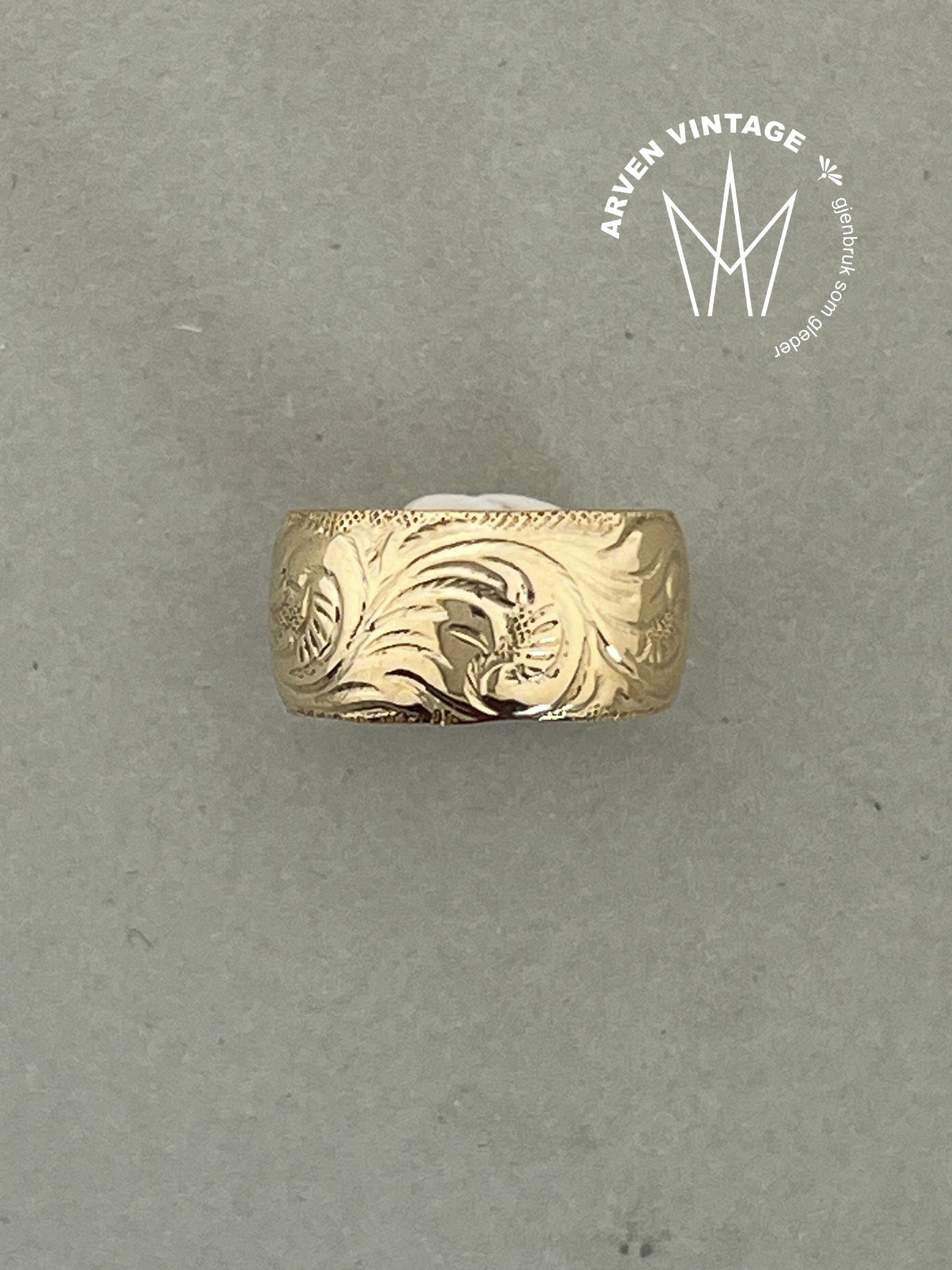 Vintage siselert ring gult gull str53