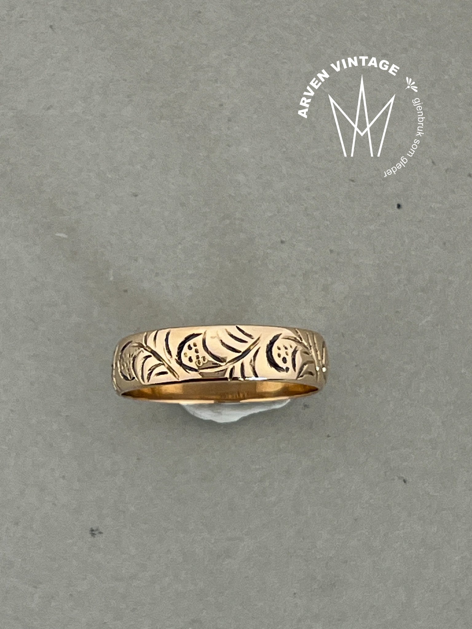 Vintage siselert ring gult gull str55