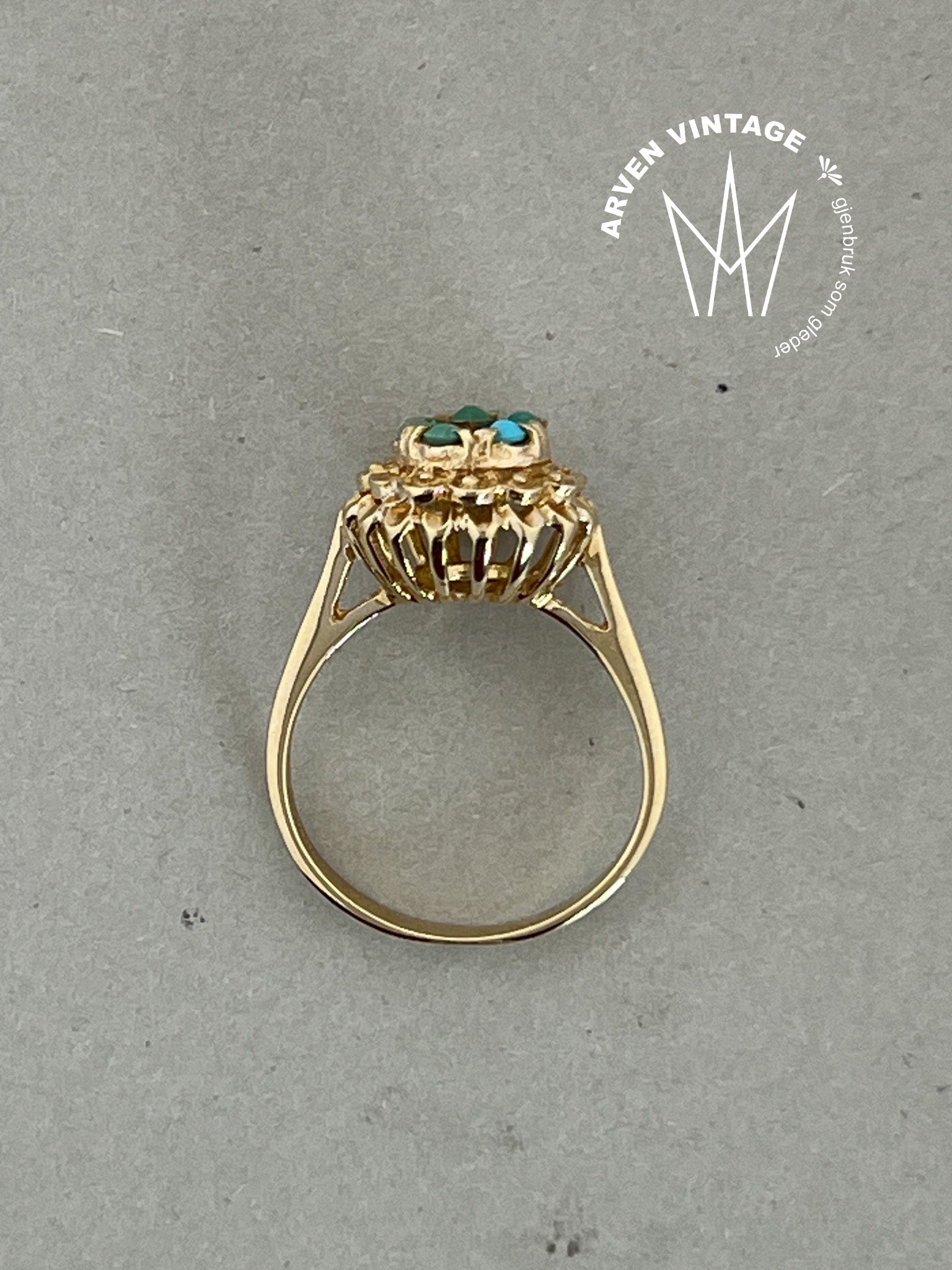 Vintage ring 18Kgult gull str51