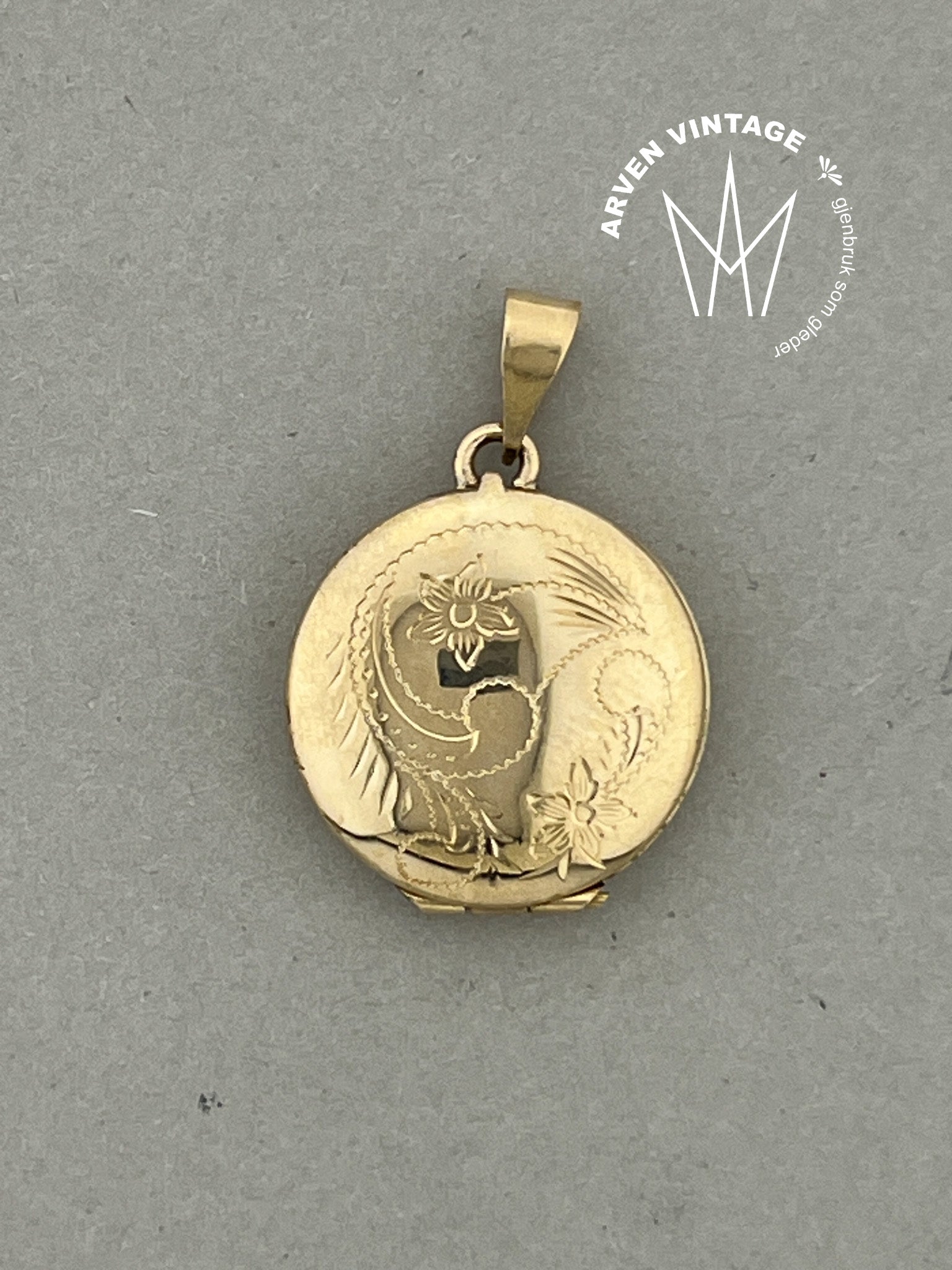 Vintage medaljonganheng gult gull