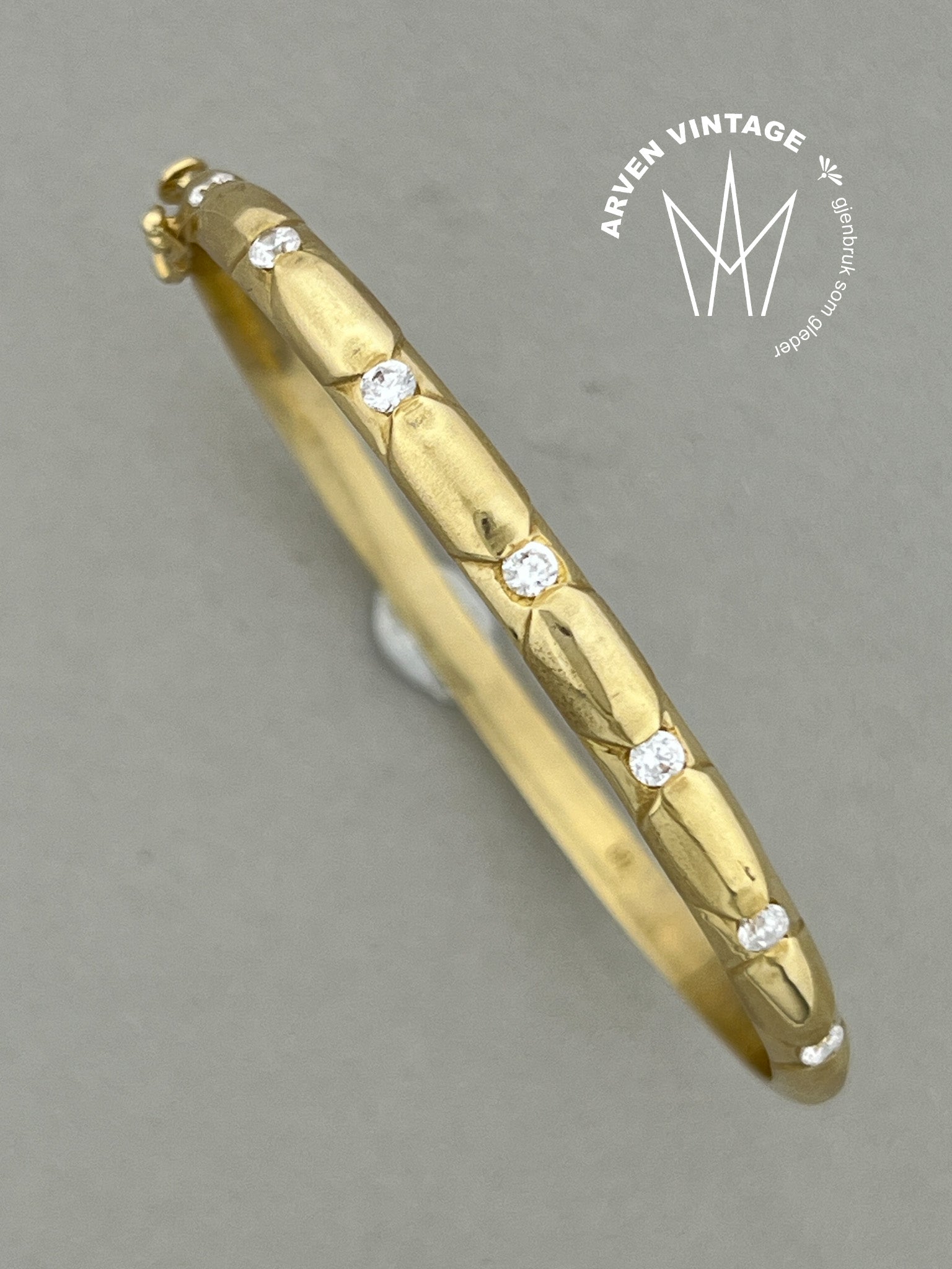 Vintage diamant armring 18K gult gull 16,5cm