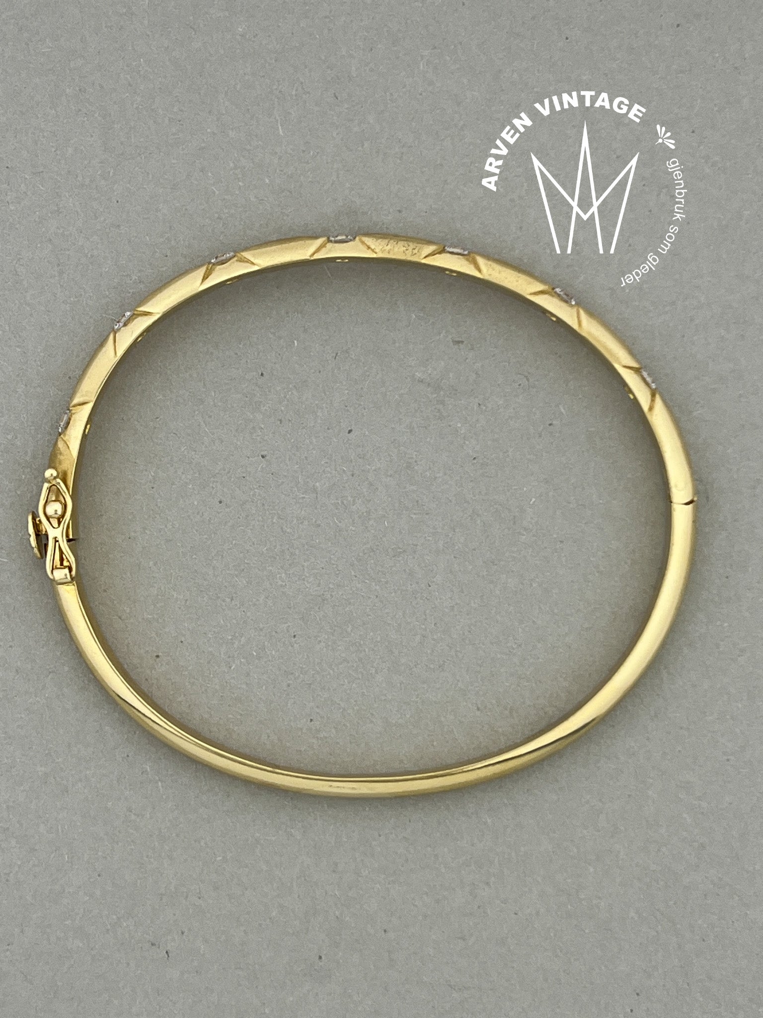 Vintage diamant armring 18K gult gull 16,5cm