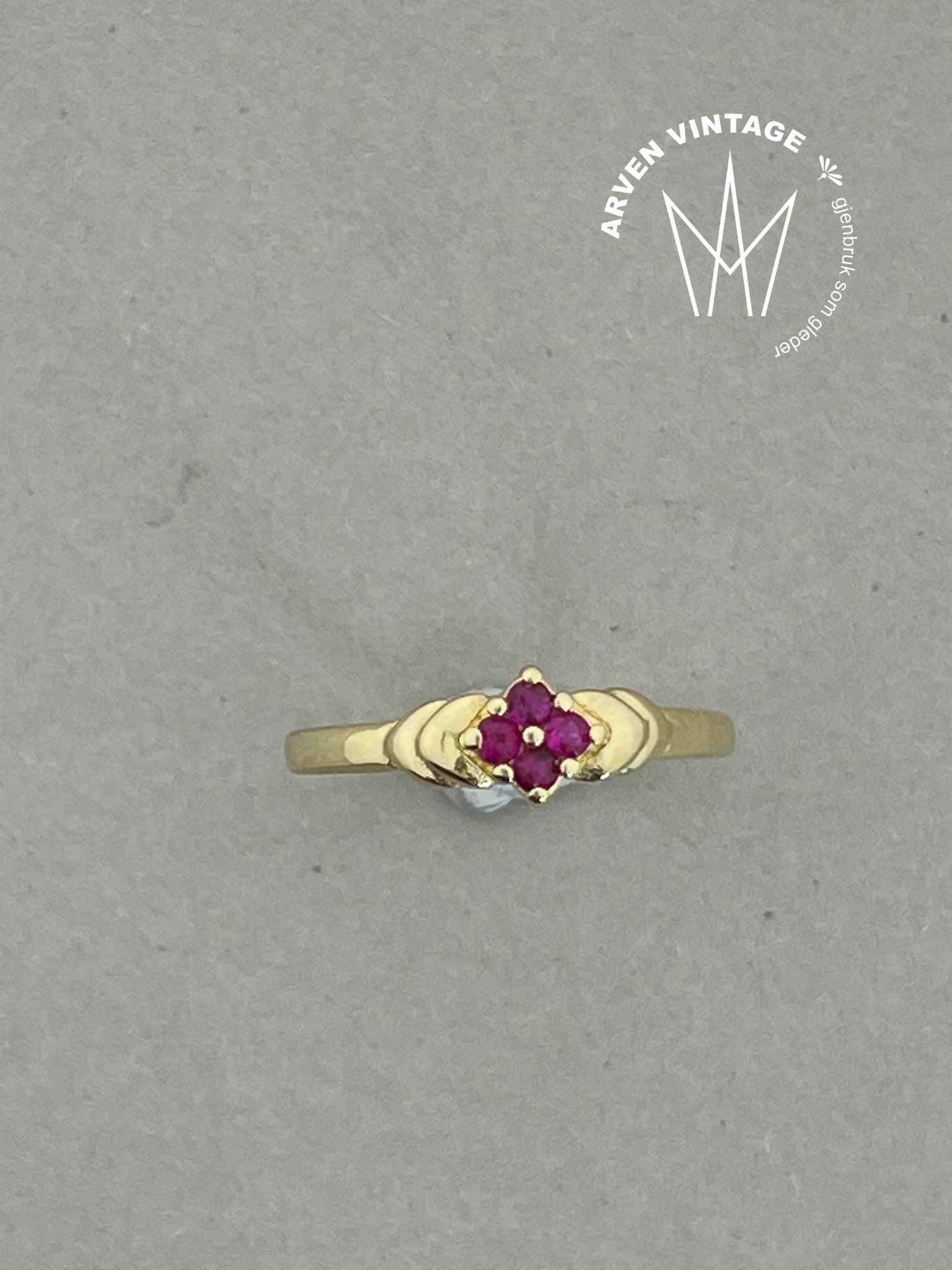 Vintage ring gult gull str57 rosa stener