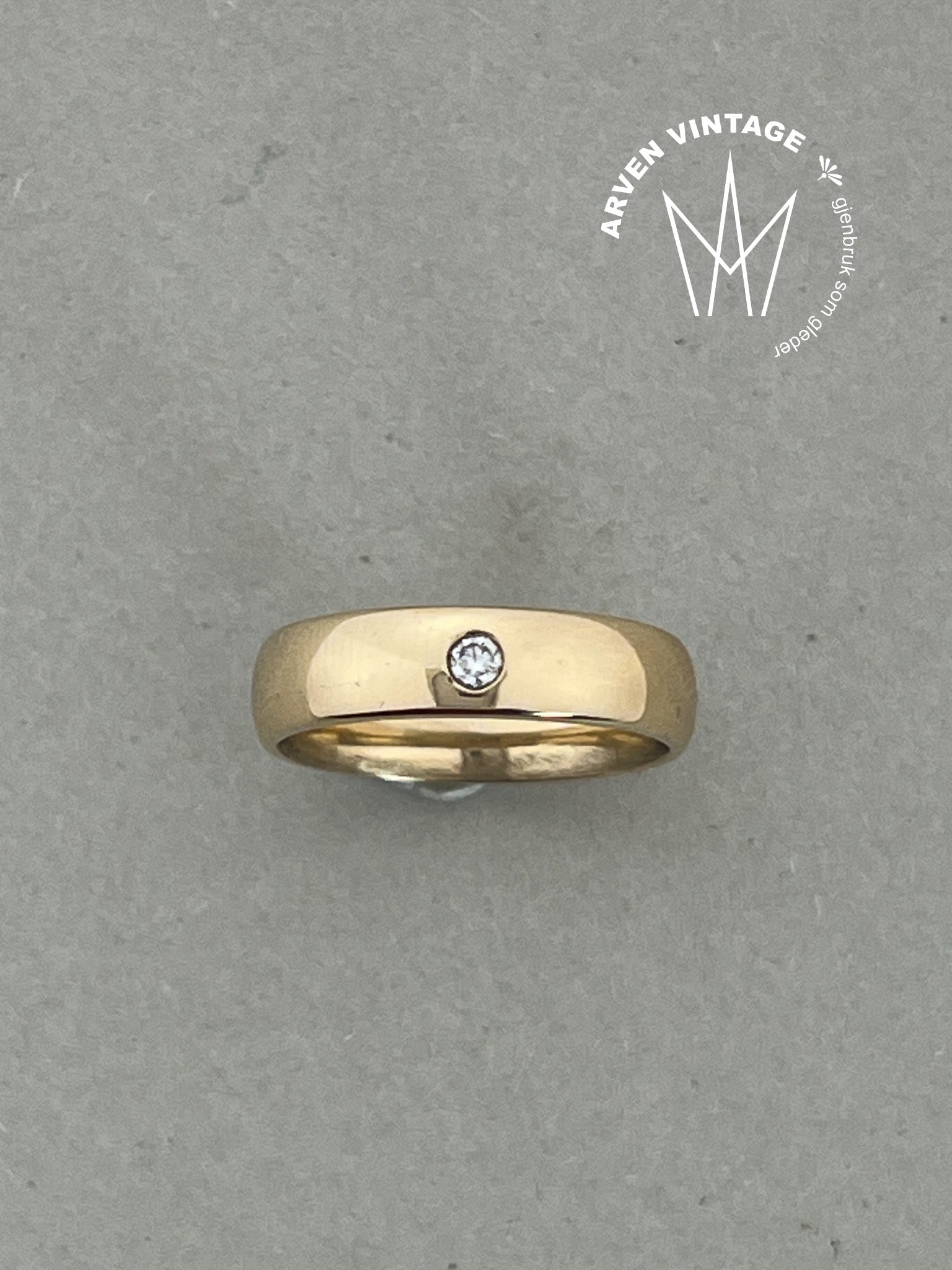 Vintage glatt ring gult gull str52 diamant
