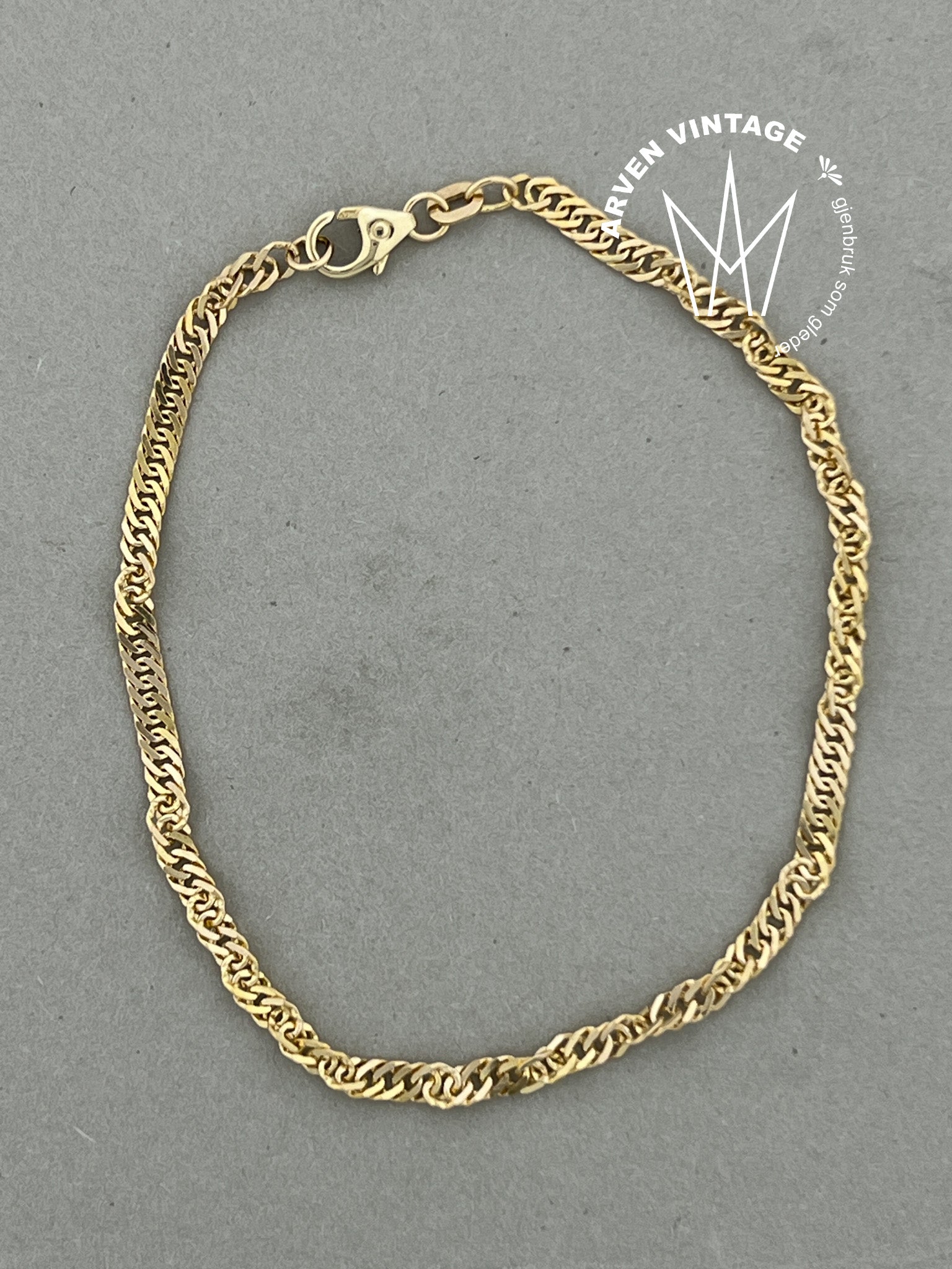 Vintage armbånd gult gull 19cm