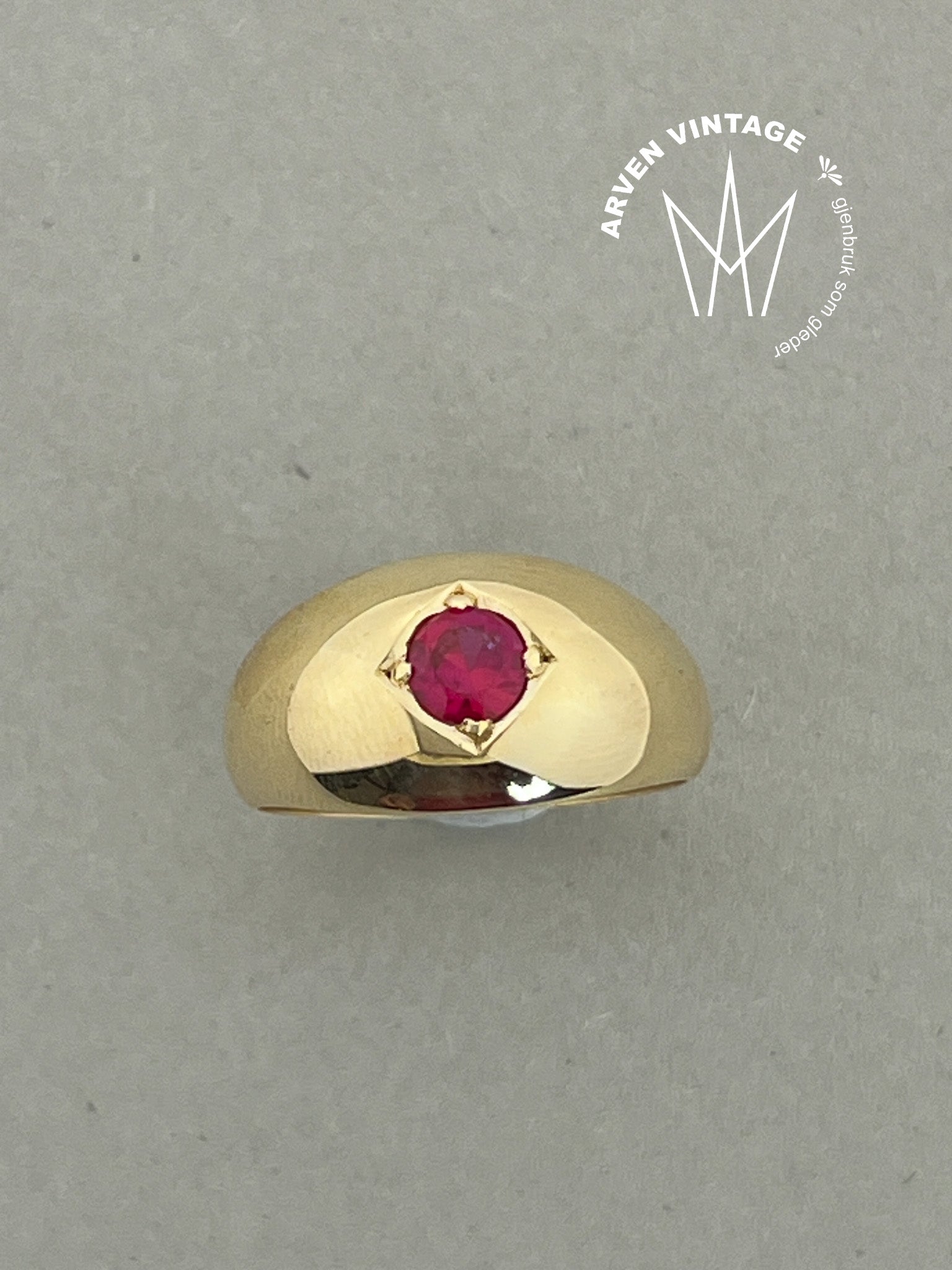 Vintage ring gult gull str 58 rosa sten