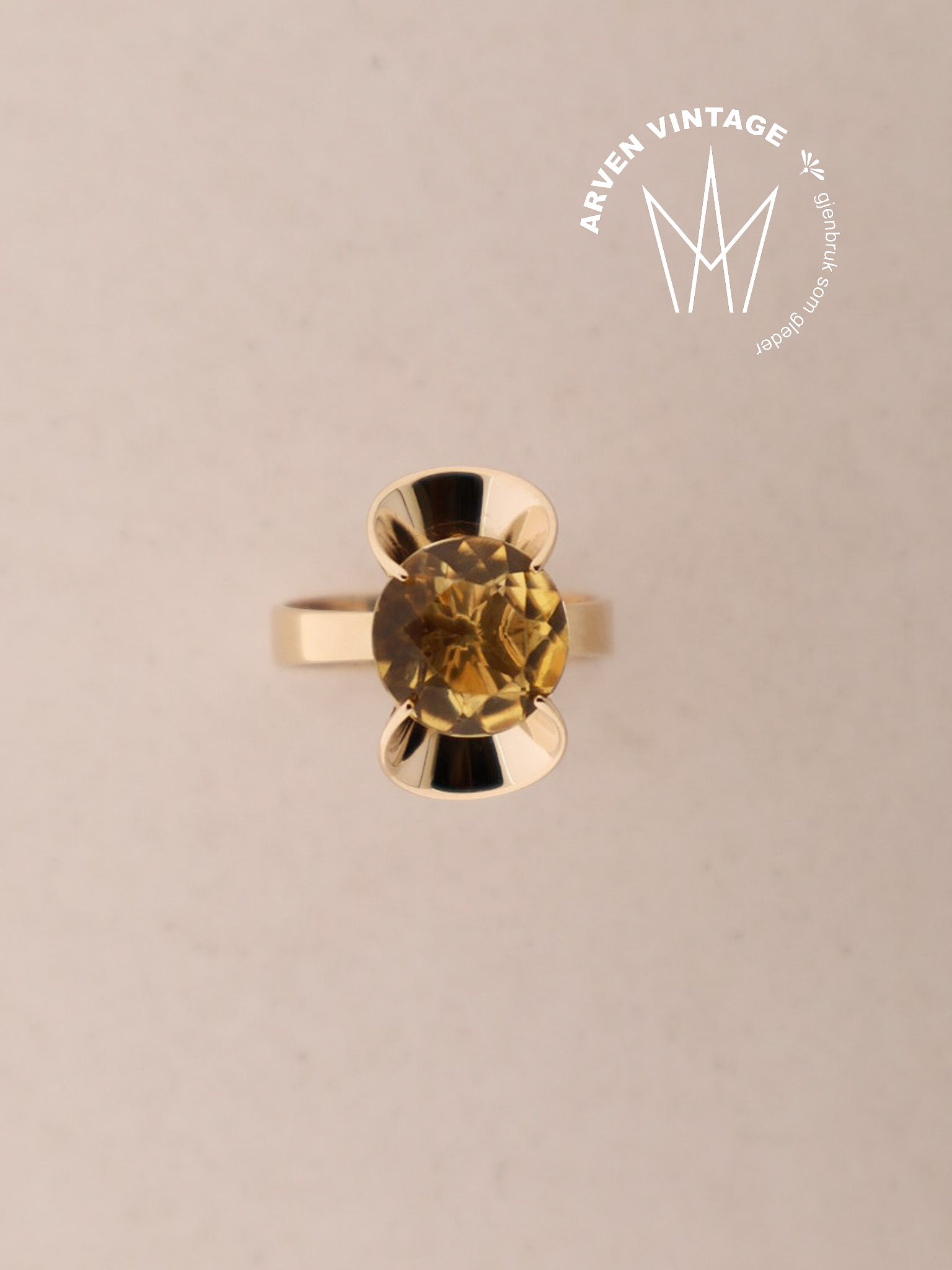 Vintage ring gult gull str54 gylden sten