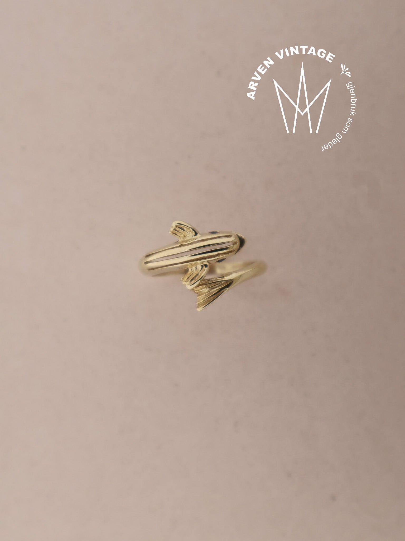Vintage delfinring gult gull str60
