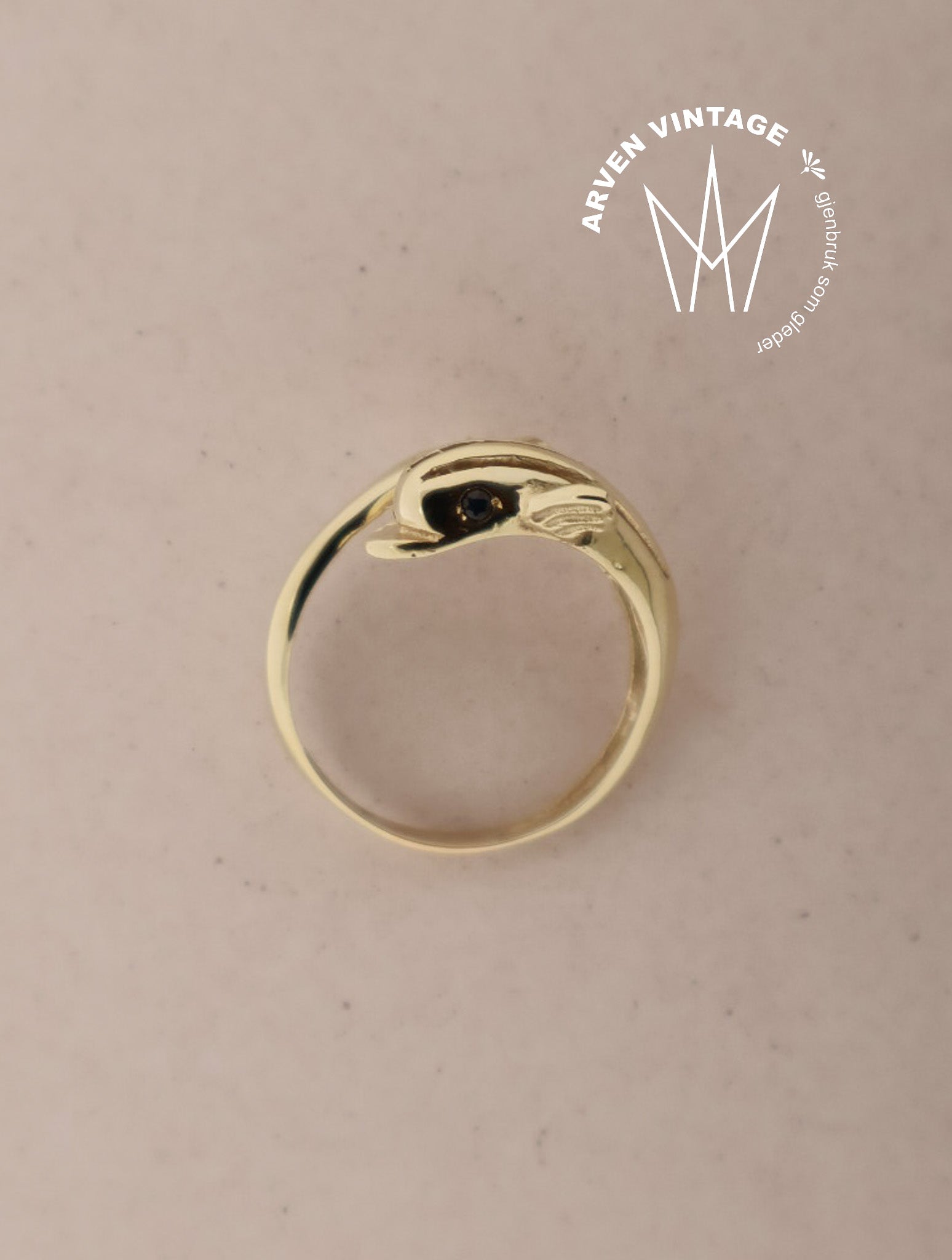Vintage delfinring gult gull str60
