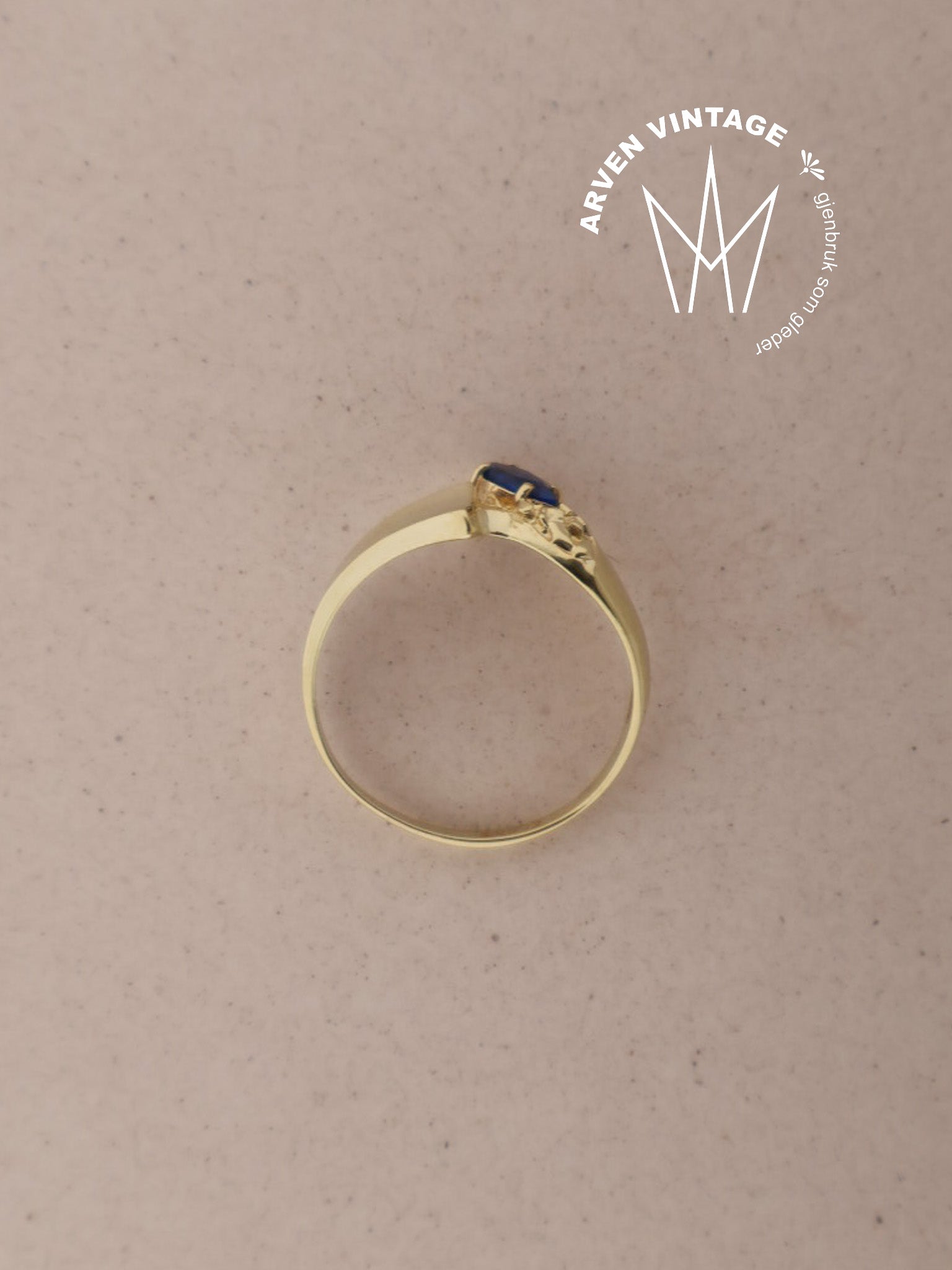 Vintage ring gult gull str54 blå sten