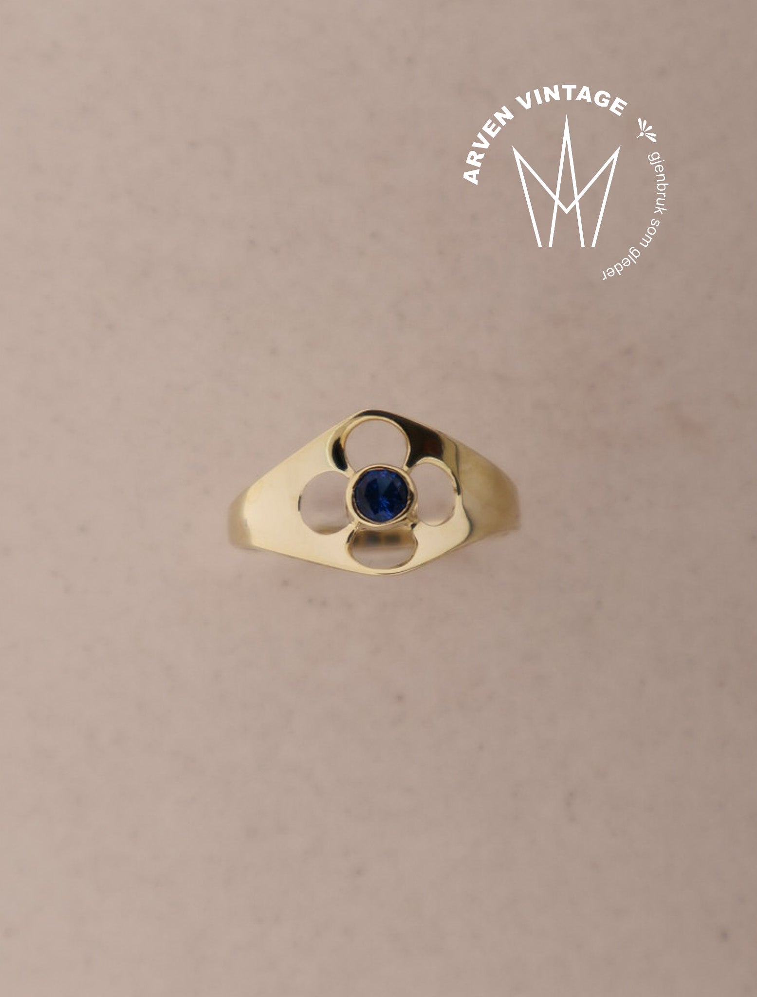 Vintage ring gult gull str54 blå sten