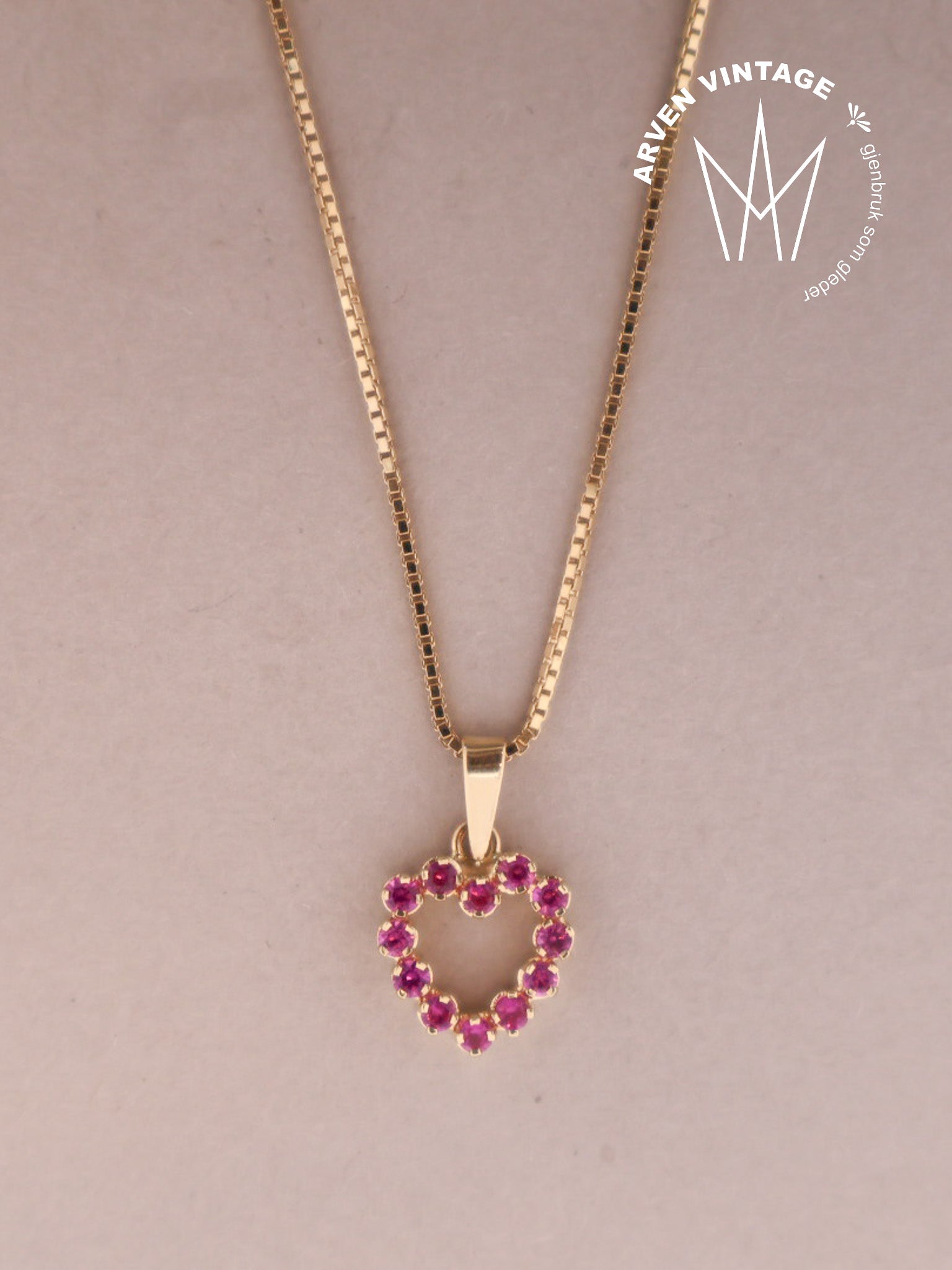 Vintage smykke gult gull med rosa stener