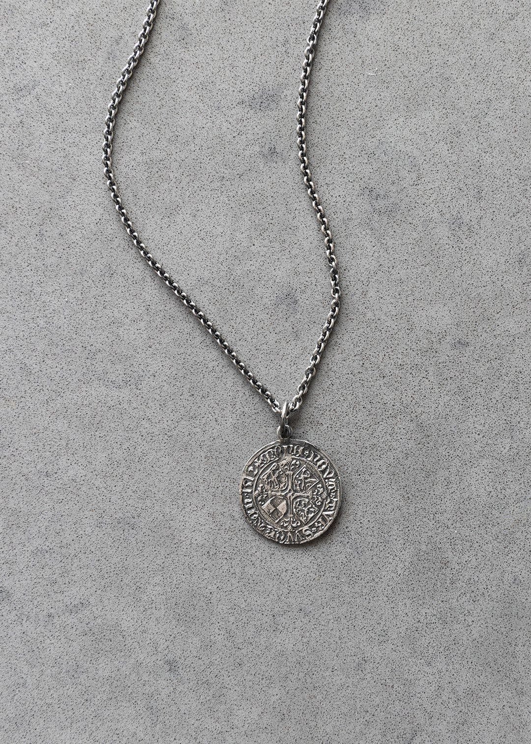 Bryggen coin pendant in oxidized silver with chain