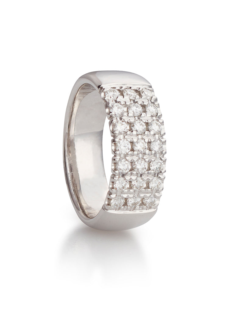 Three row diamond ring 0.63 ct in white gold 